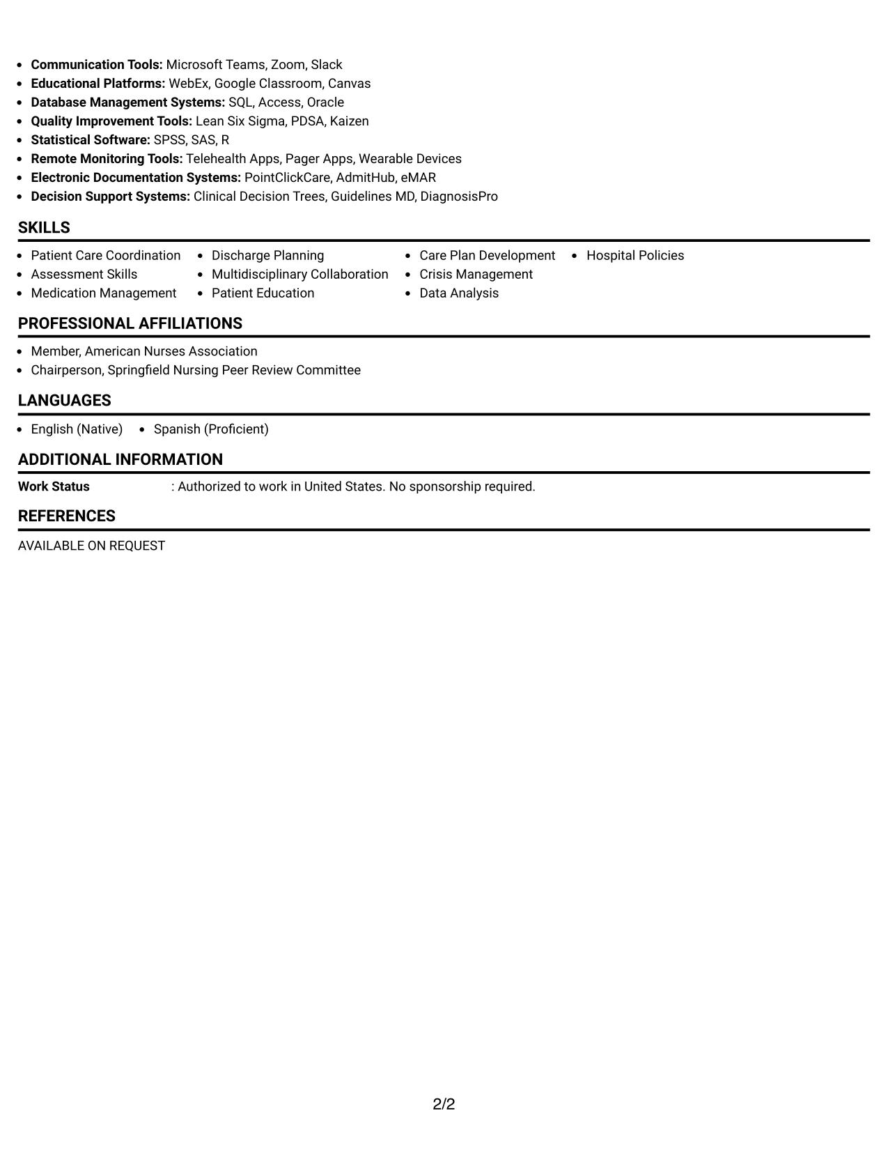 Resume Example Page 2