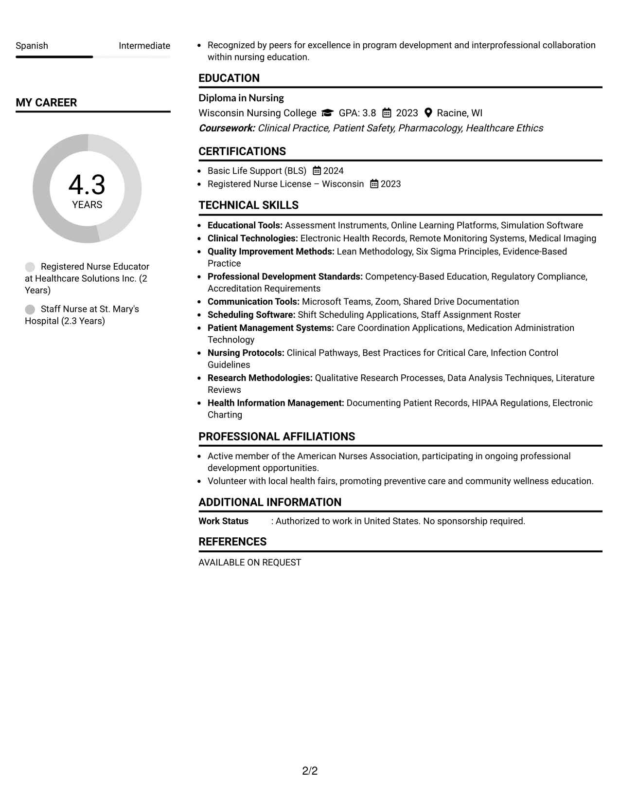 Resume Example Page 2