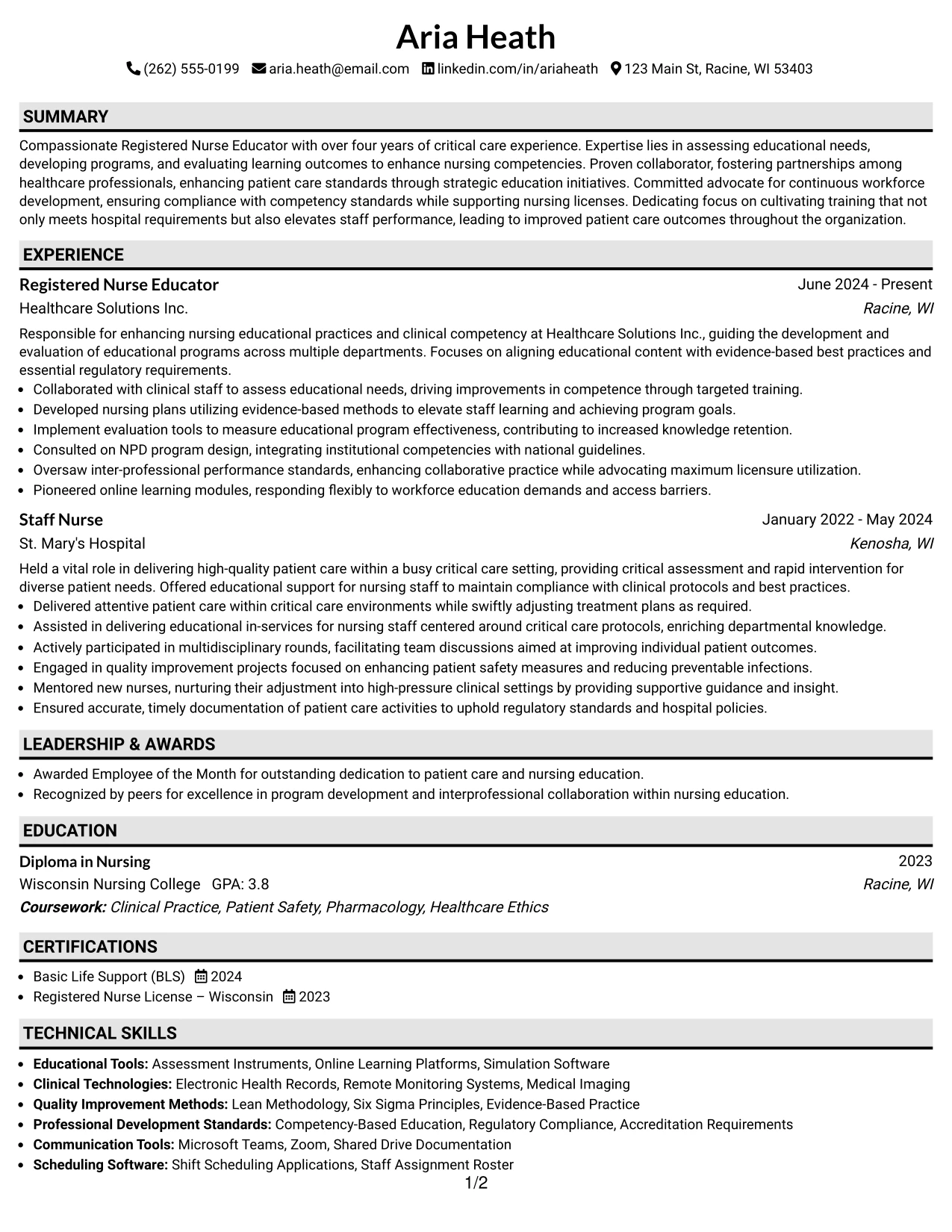 Resume Example Page 1
