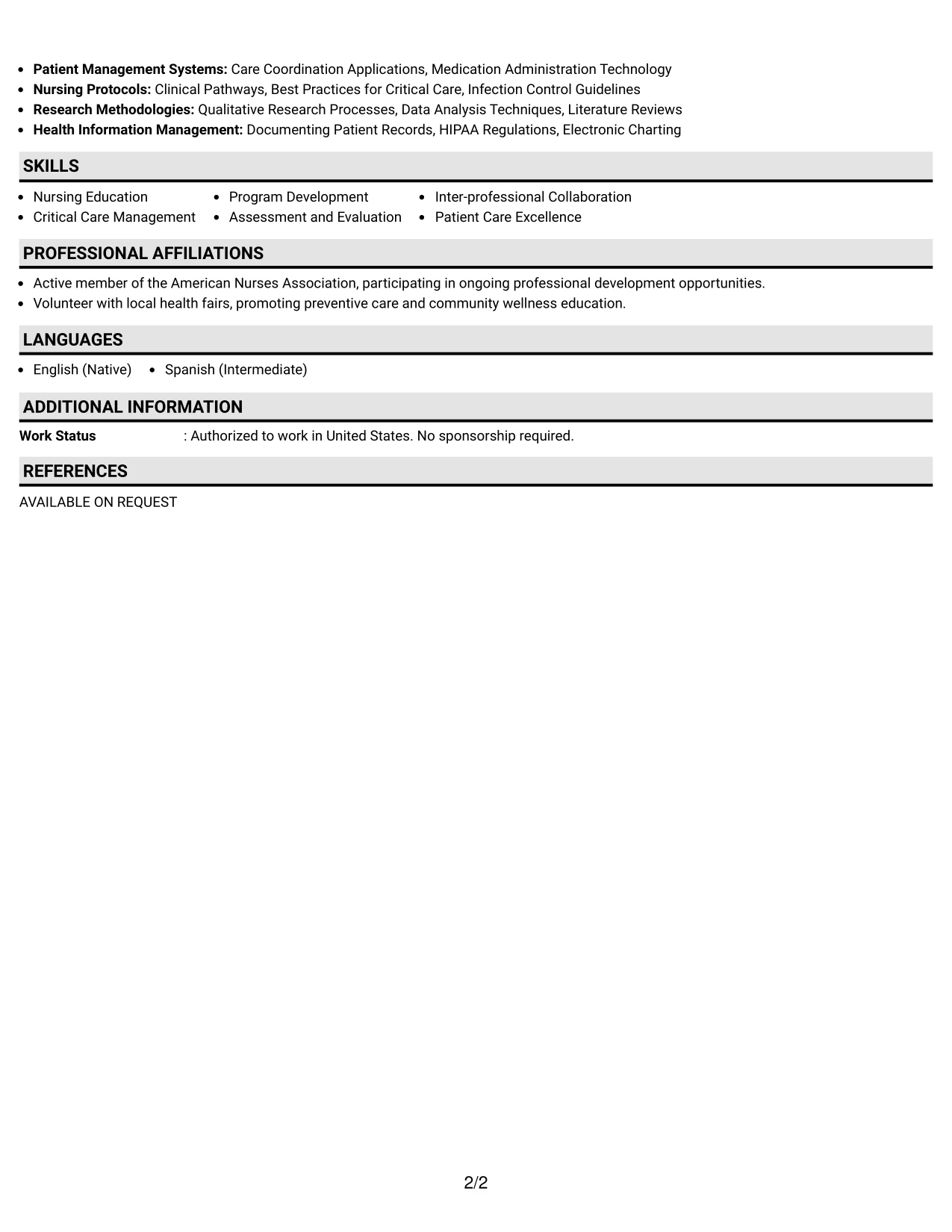 Resume Example Page 2