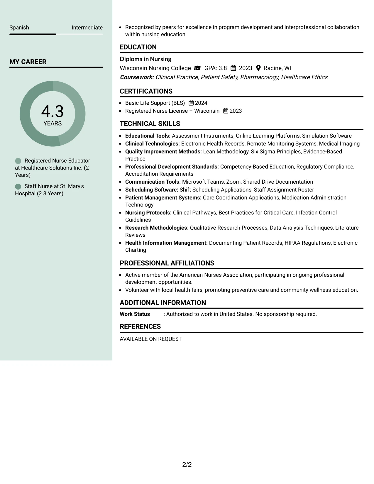 Resume Example Page 2