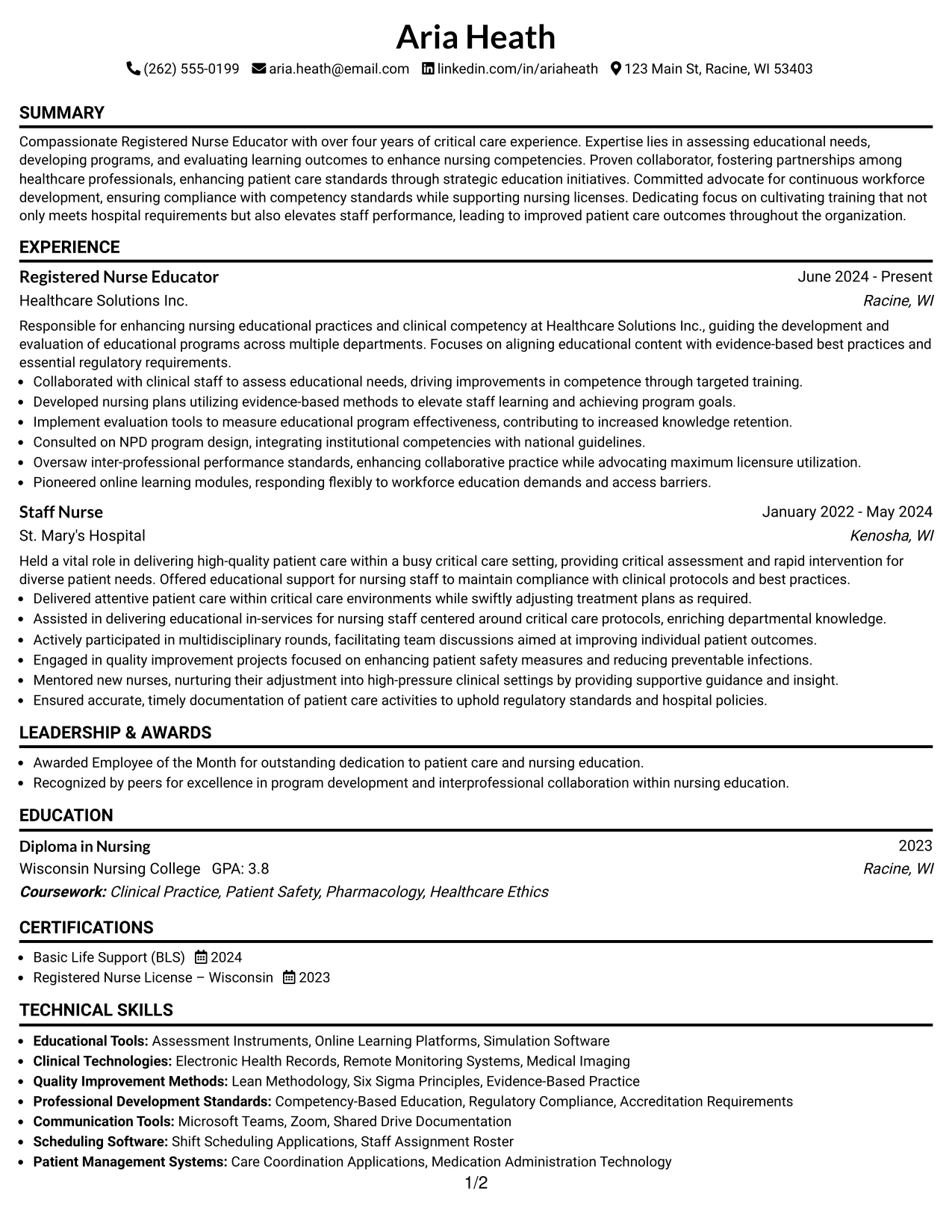 Resume Example Page 1