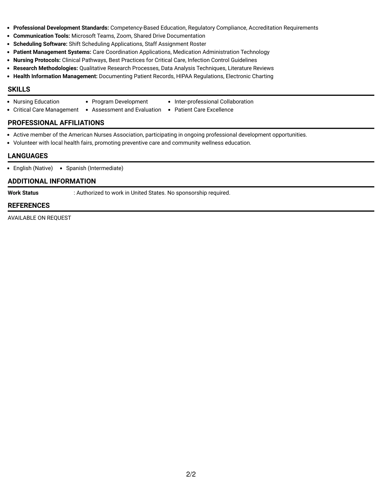 Resume Example Page 2