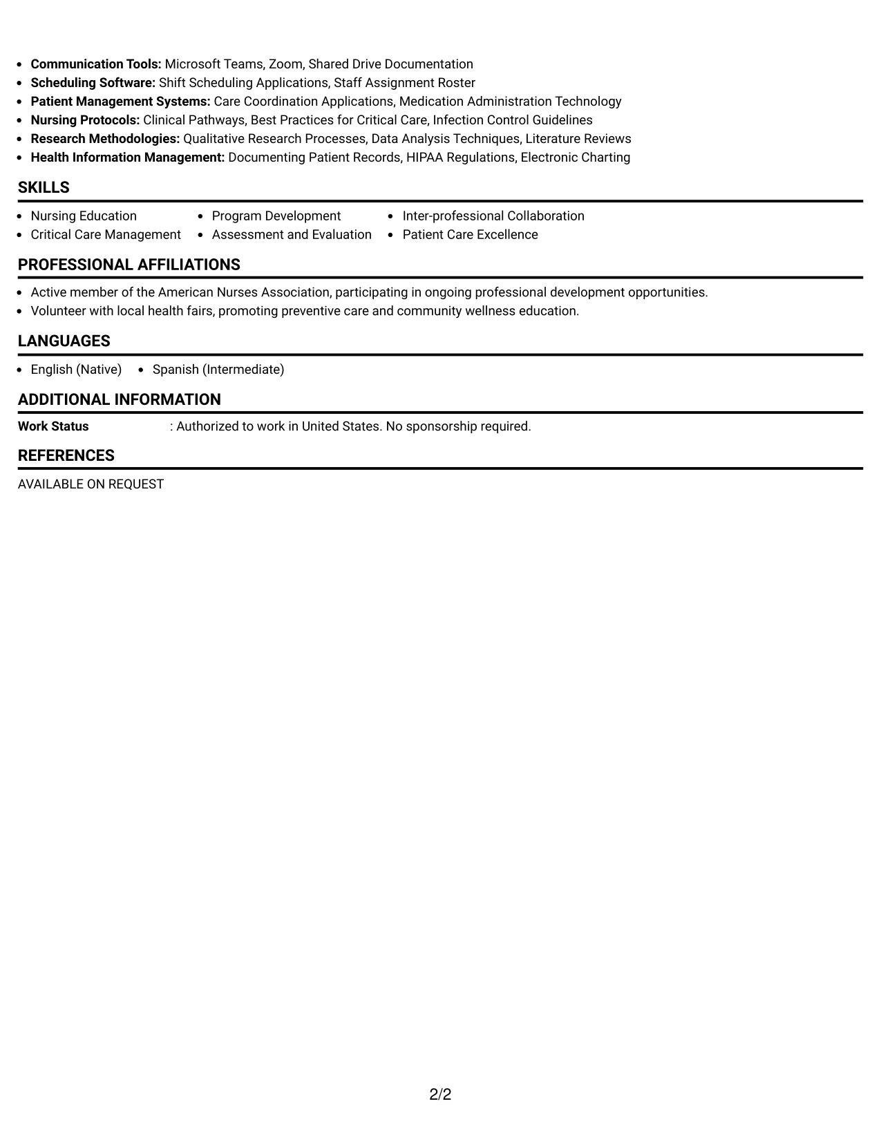 Resume Example Page 2