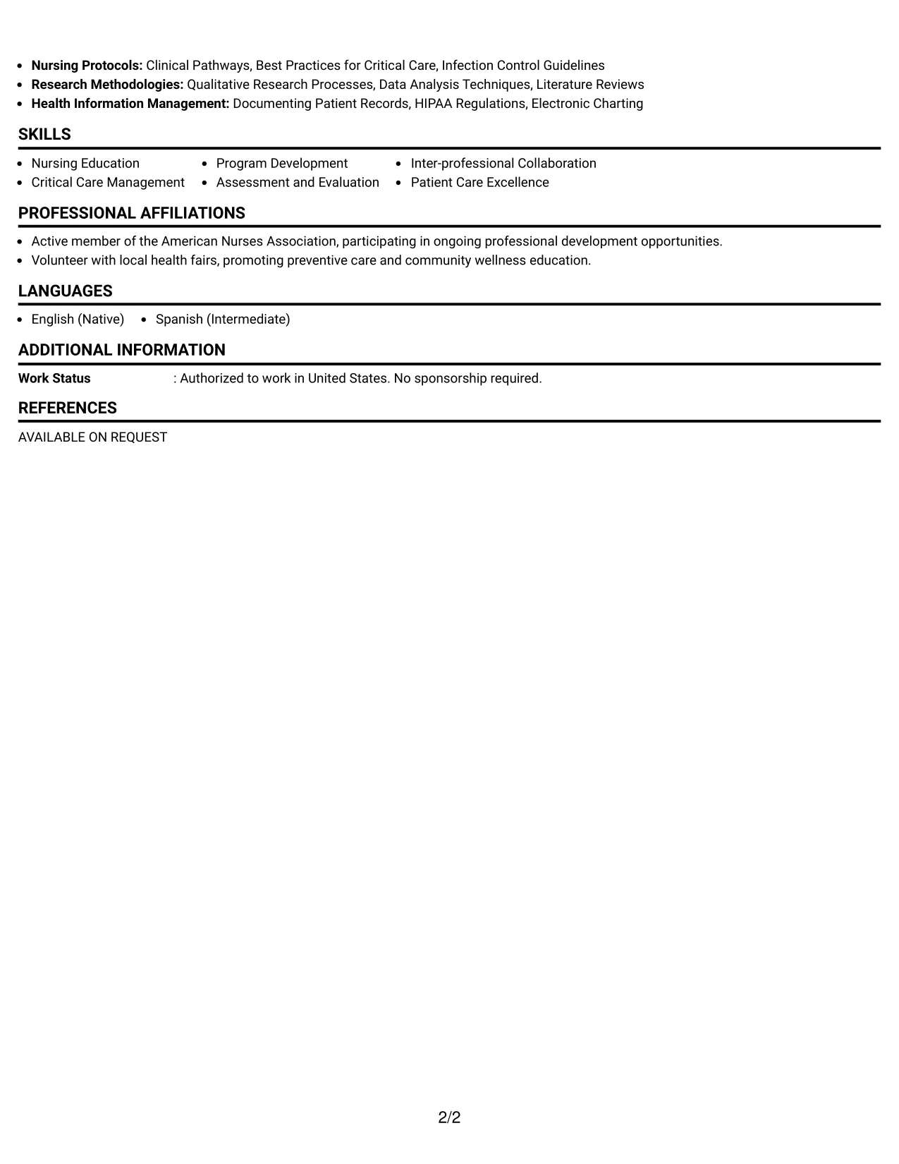 Resume Example Page 2