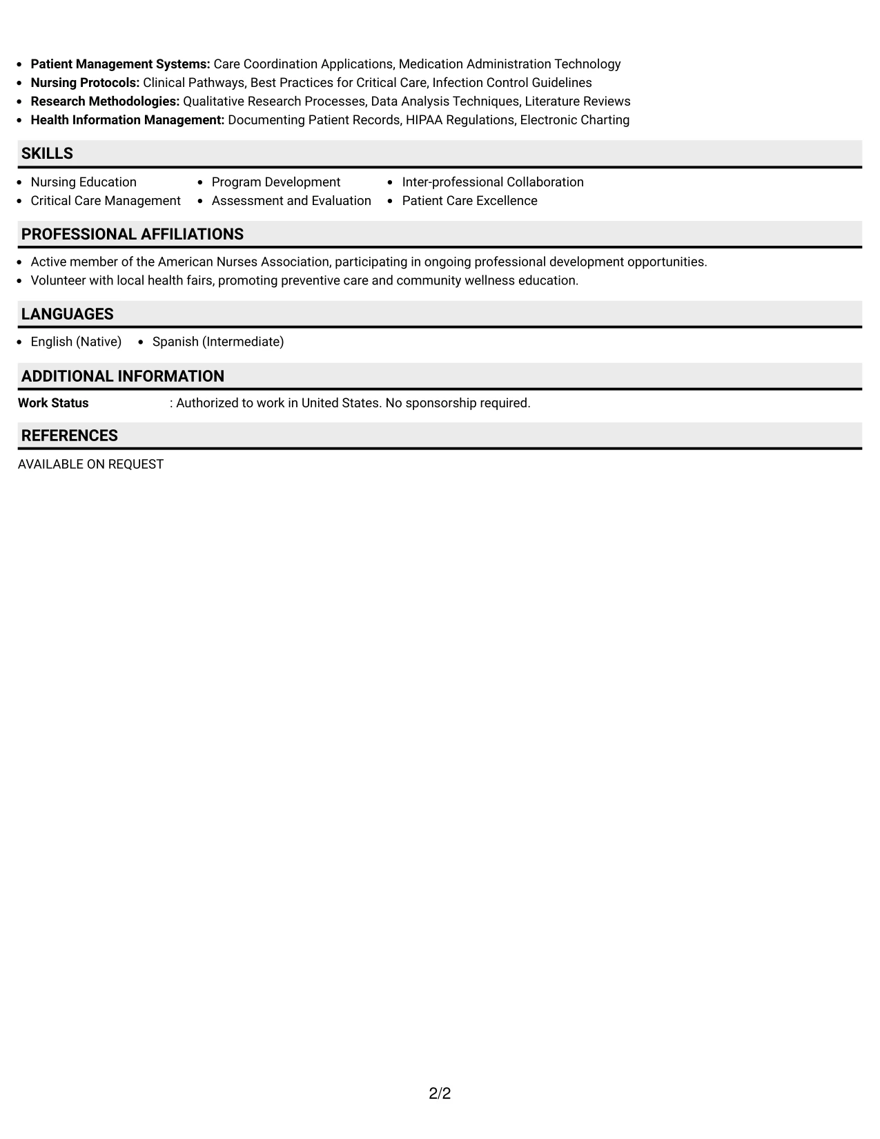 Resume Example Page 2