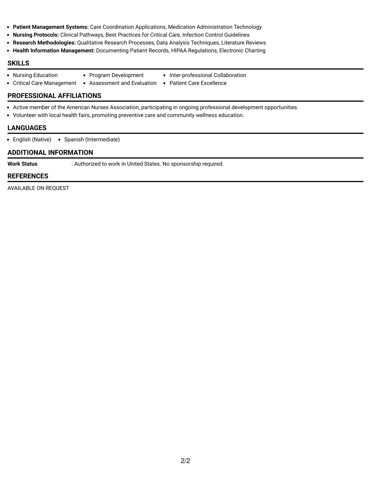 Resume Example Page 2