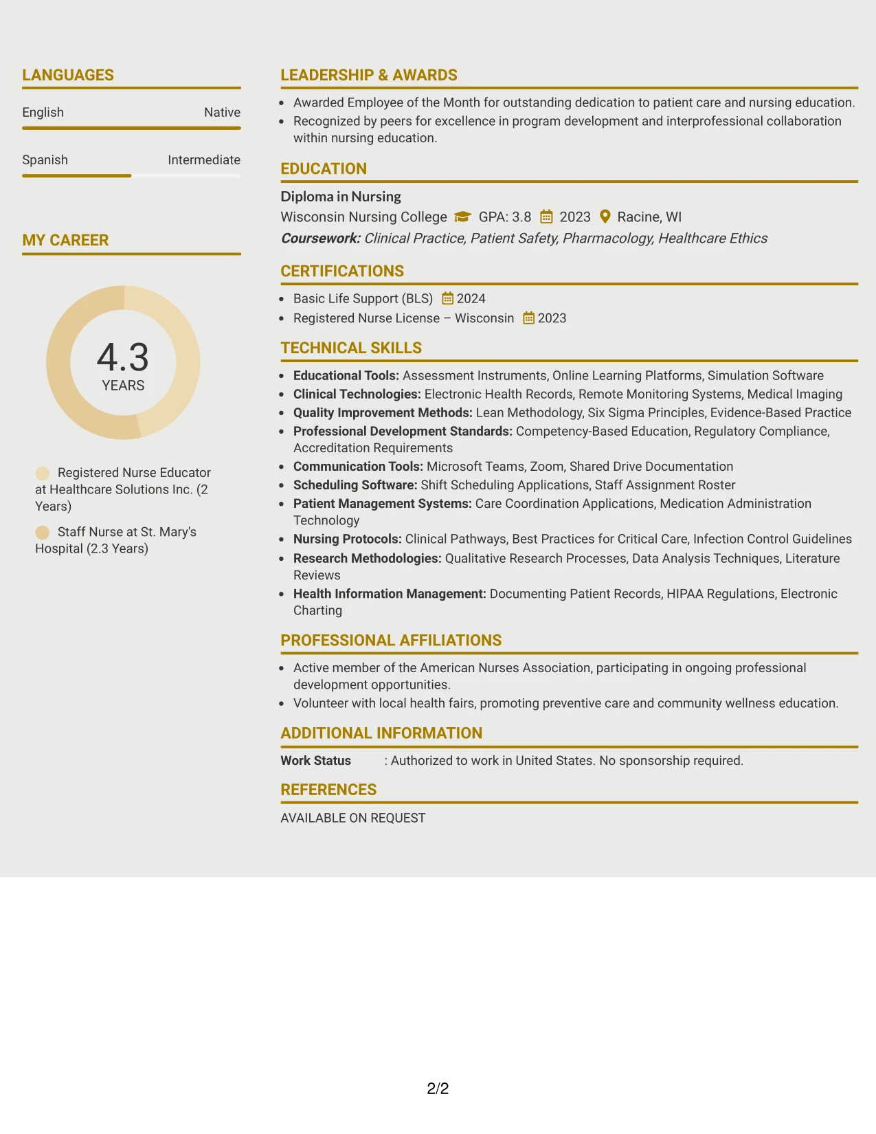 Resume Example Page 2