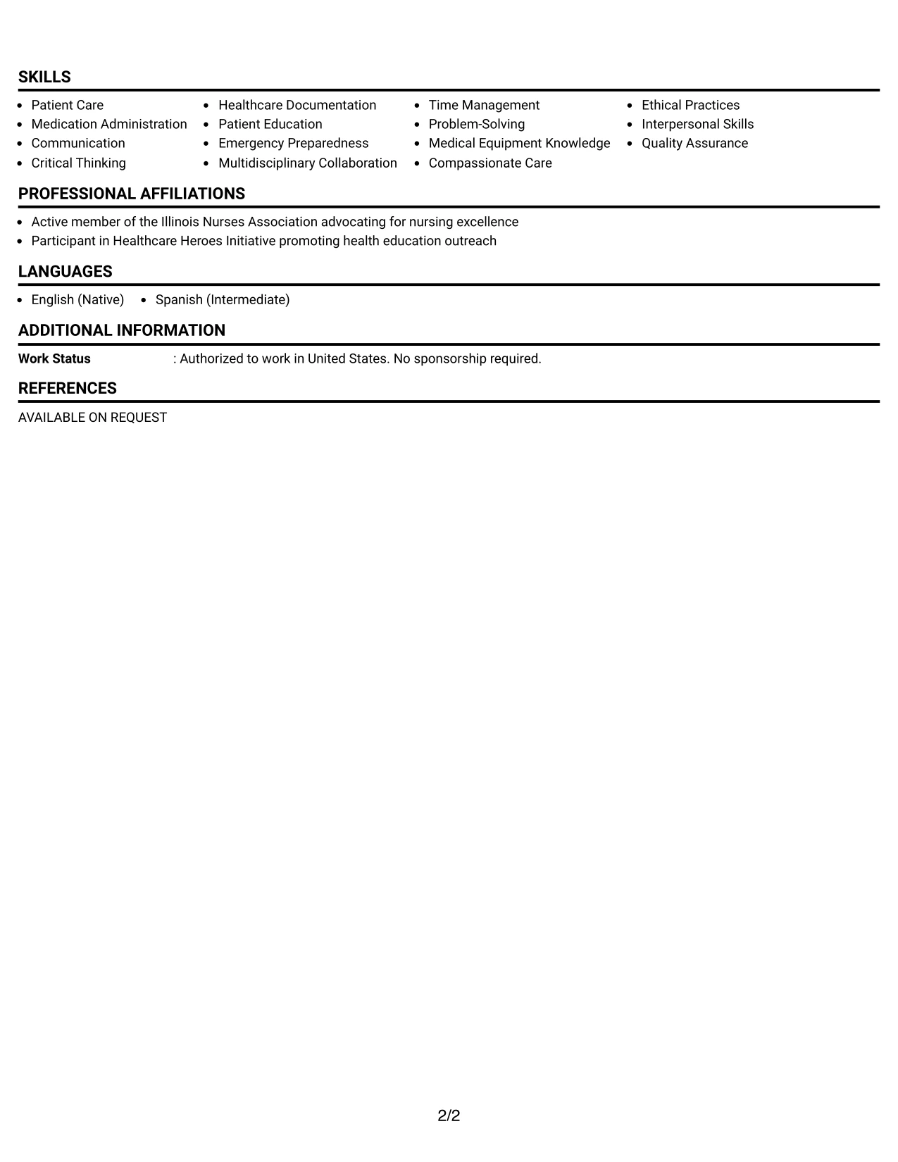 Resume Example Page 2