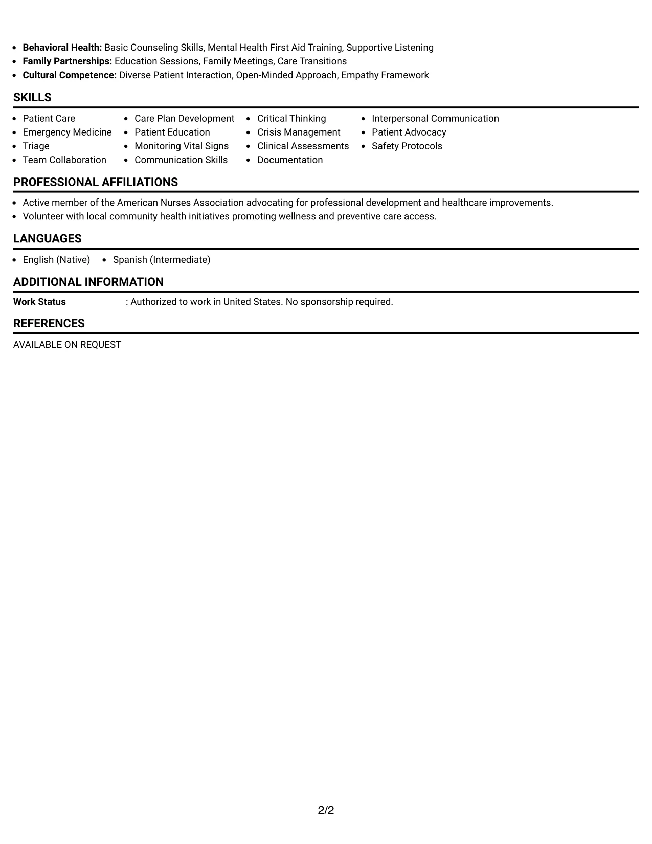 Resume Example Page 2