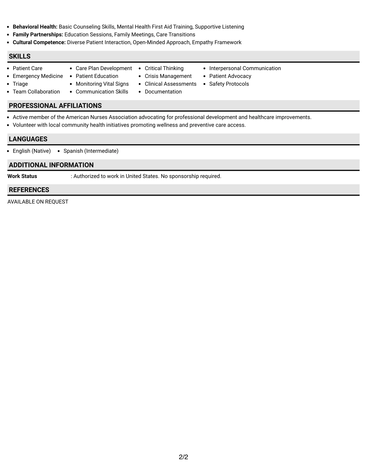 Resume Example Page 2
