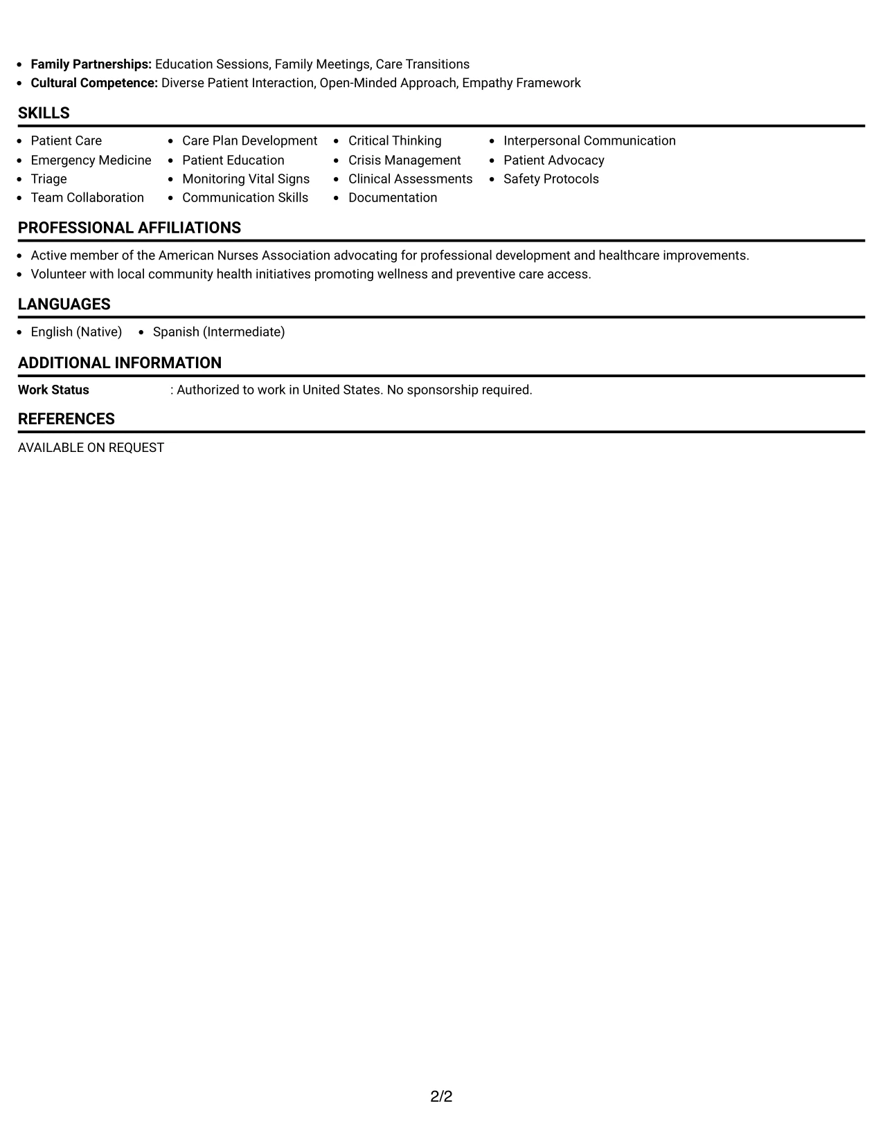 Resume Example Page 2
