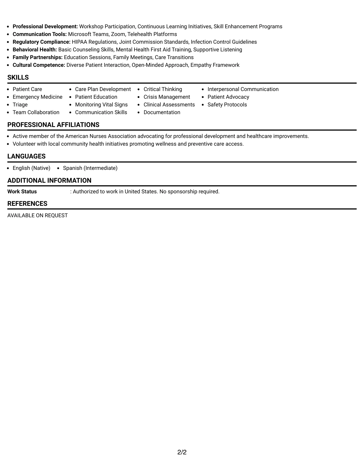 Resume Example Page 2