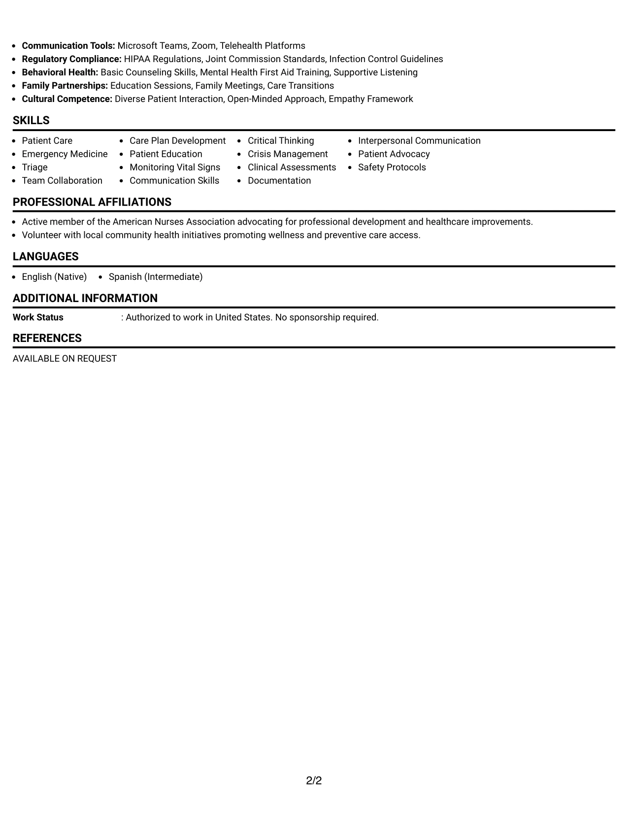 Resume Example Page 2