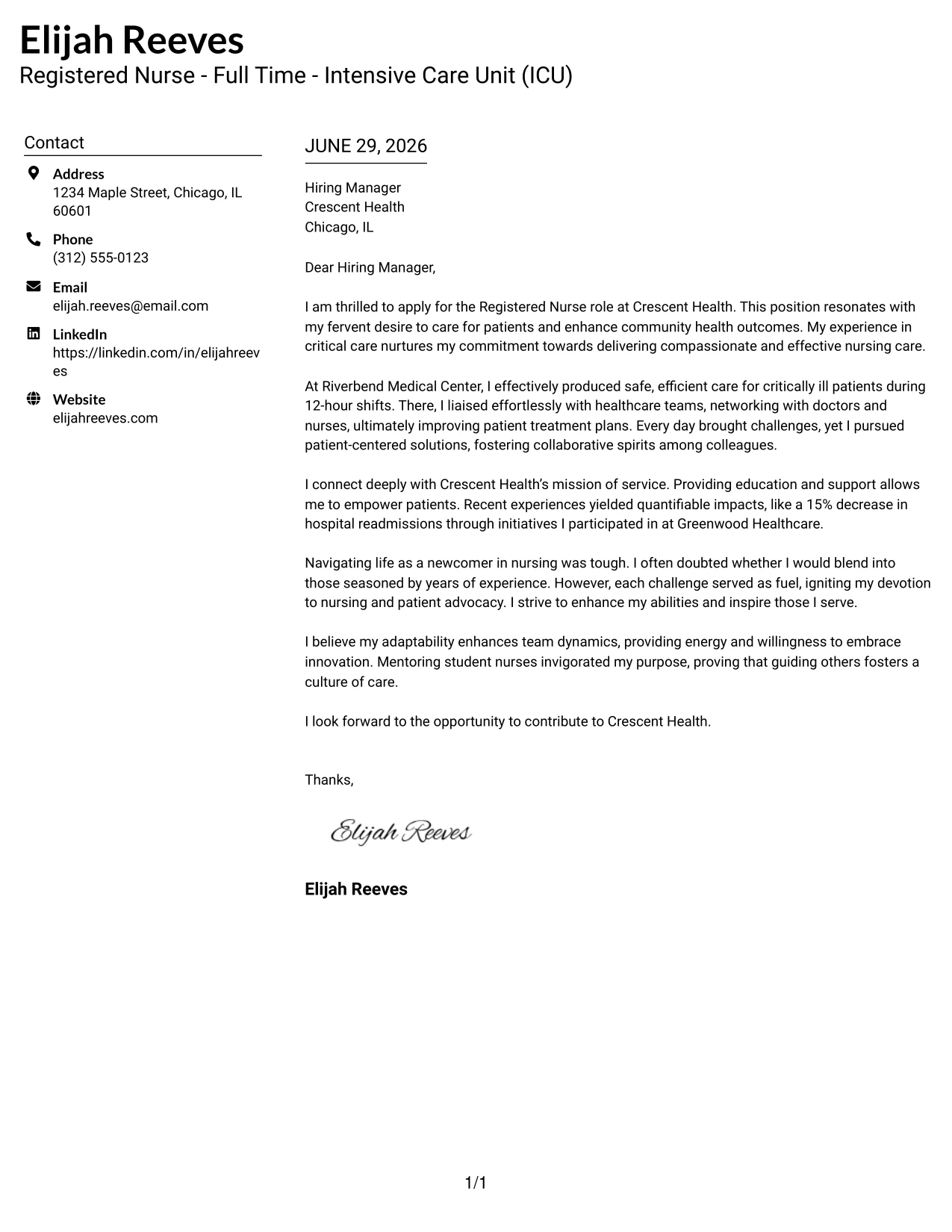 Resume Example Page 1