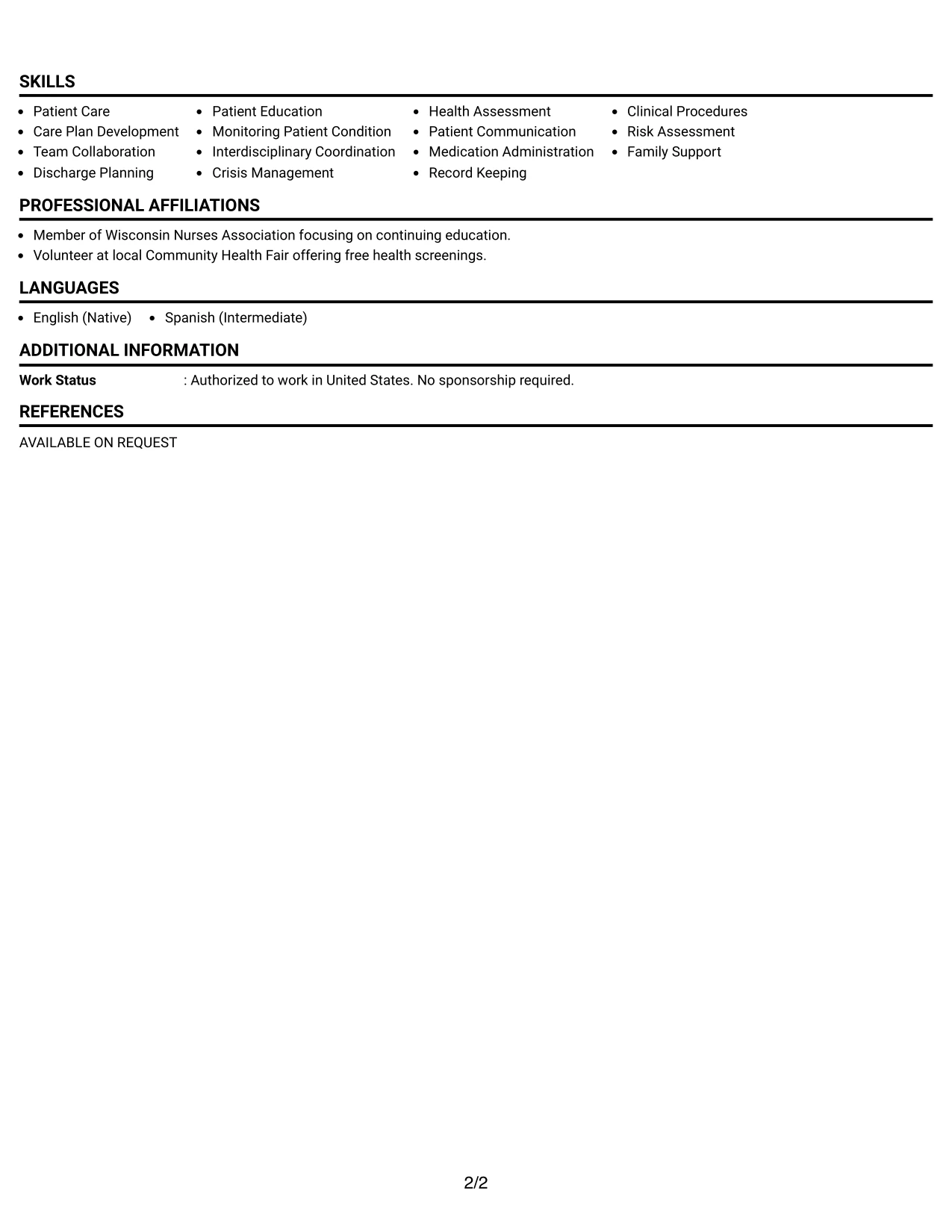 Resume Example Page 2