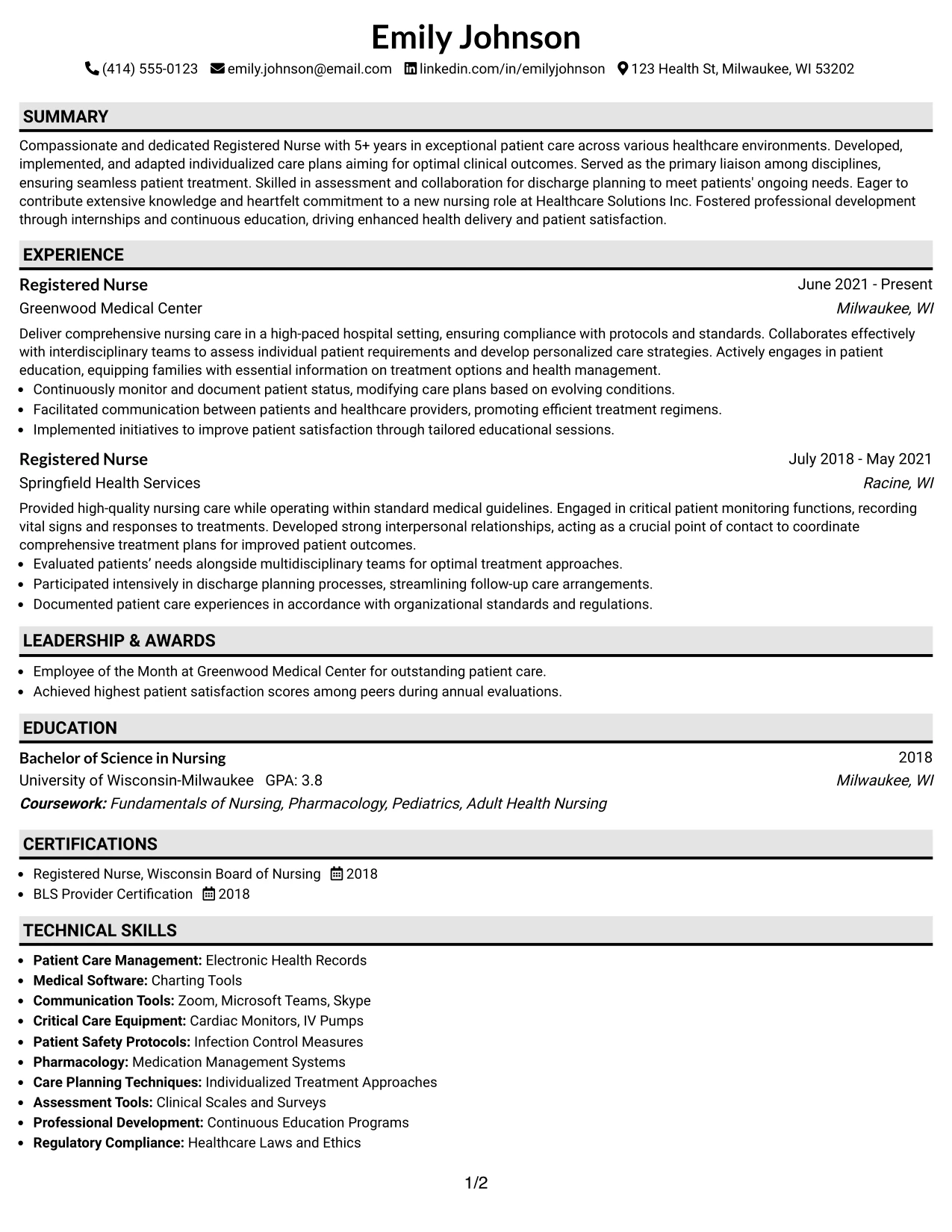 Resume Example Page 1