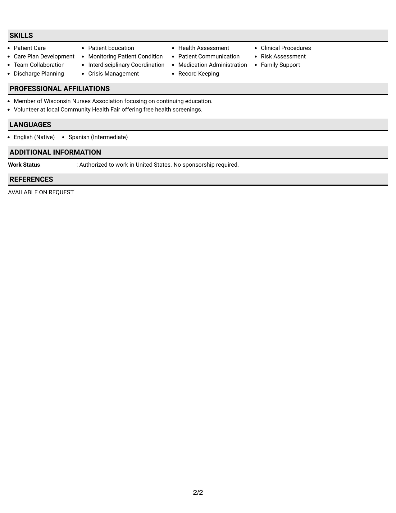 Resume Example Page 2