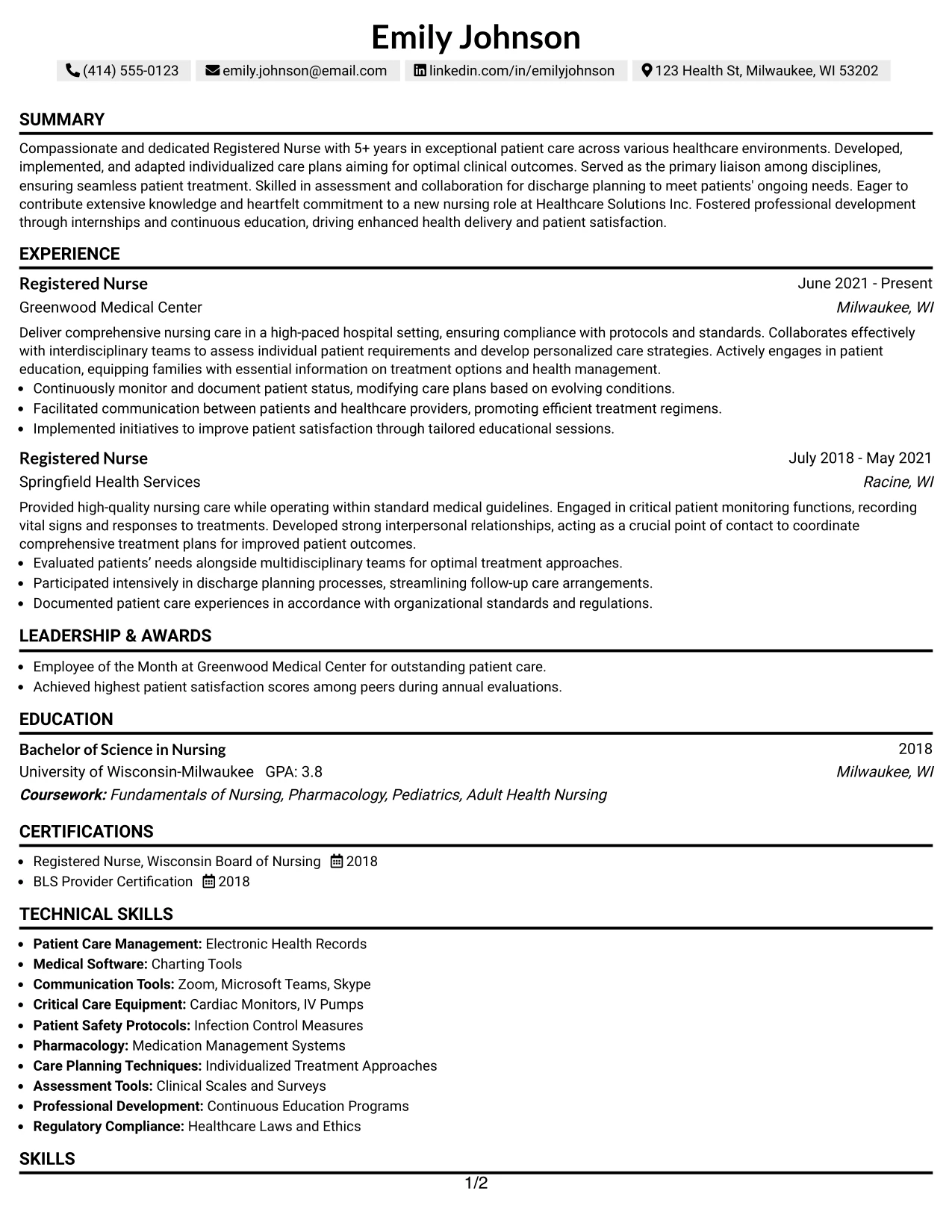 Resume Example Page 1
