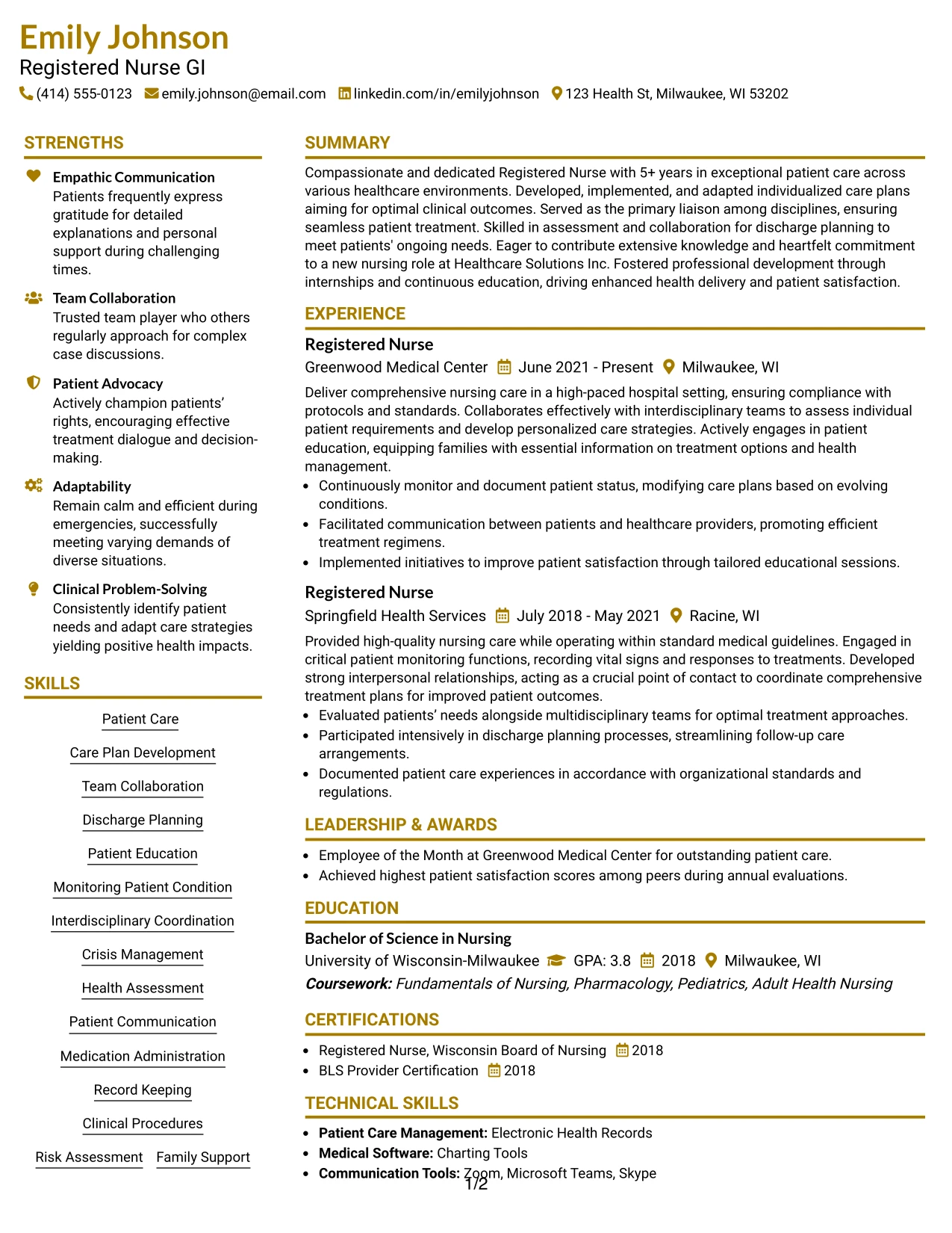 Resume Example Page 1