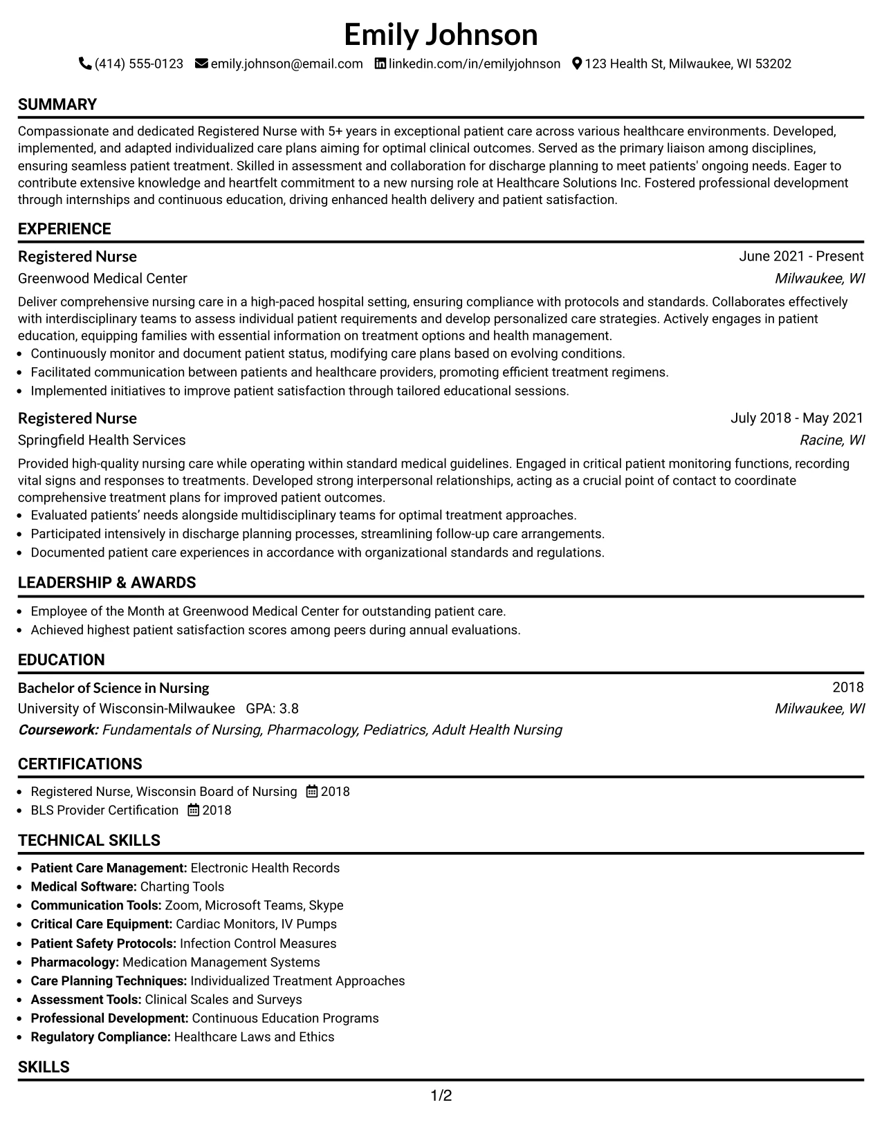 Resume Example Page 1