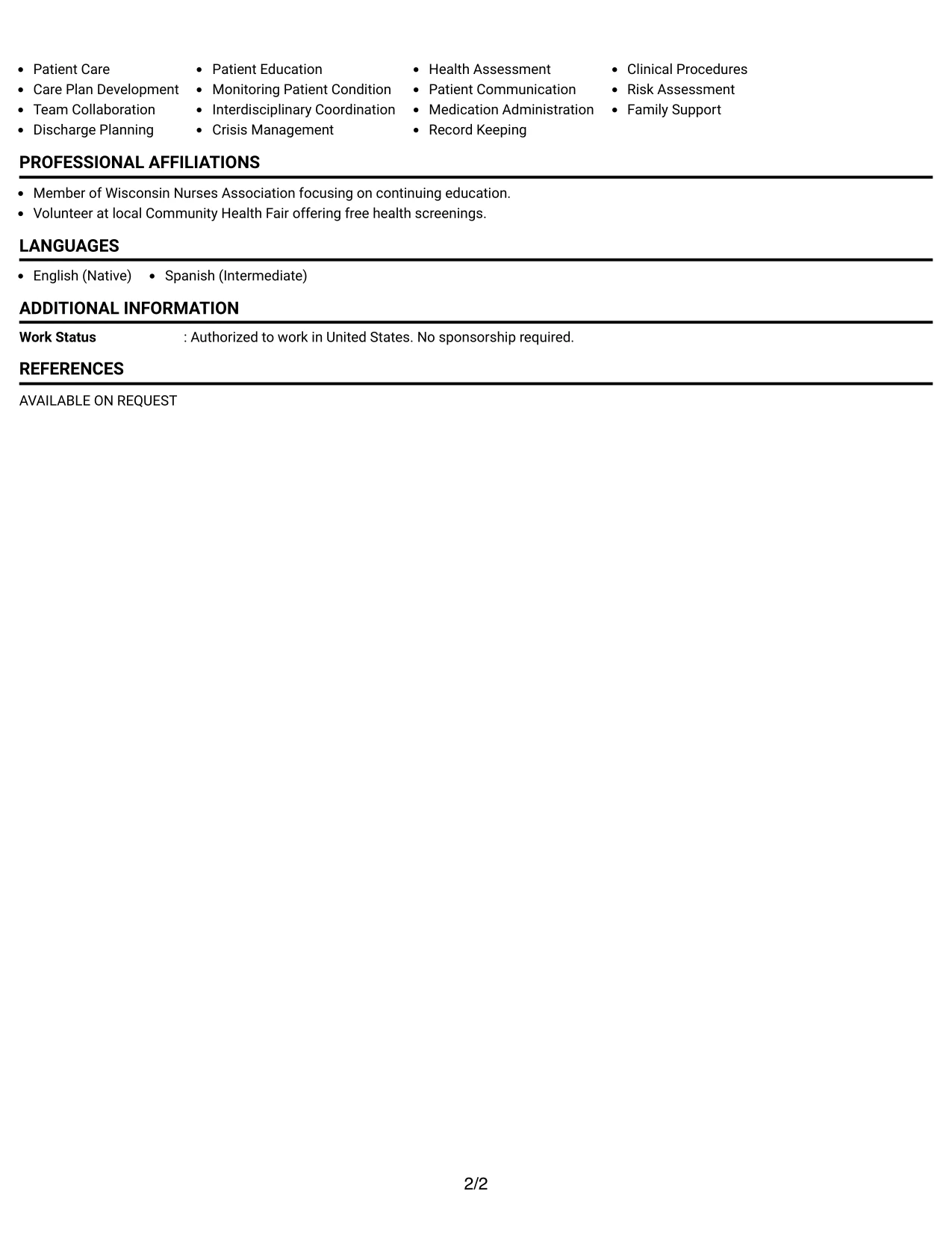 Resume Example Page 2