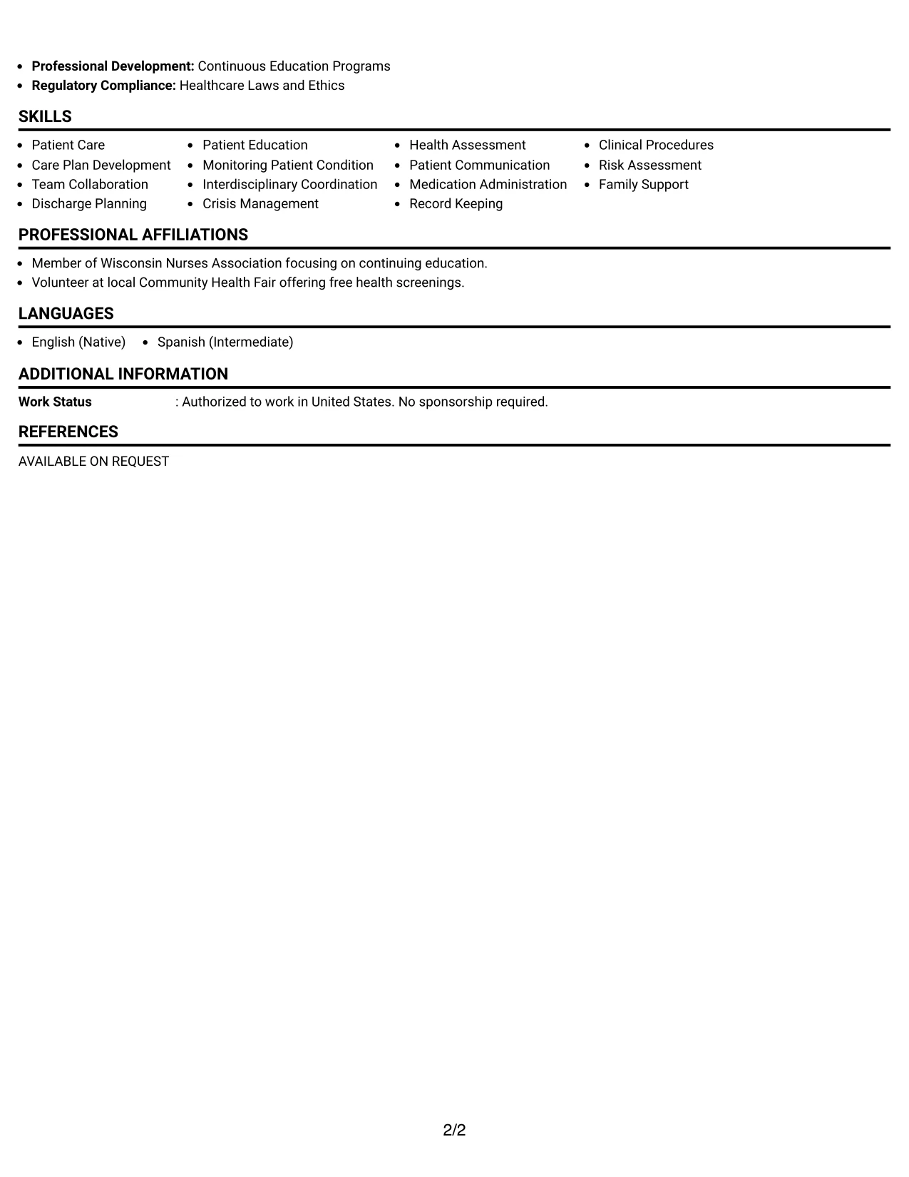 Resume Example Page 2