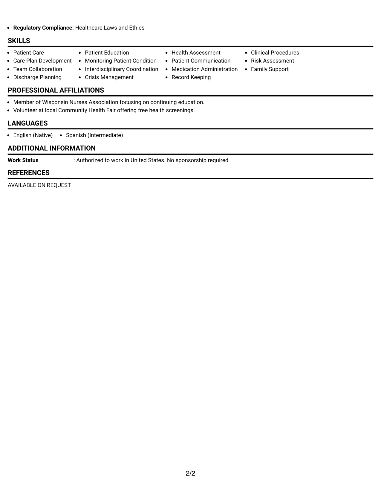 Resume Example Page 2