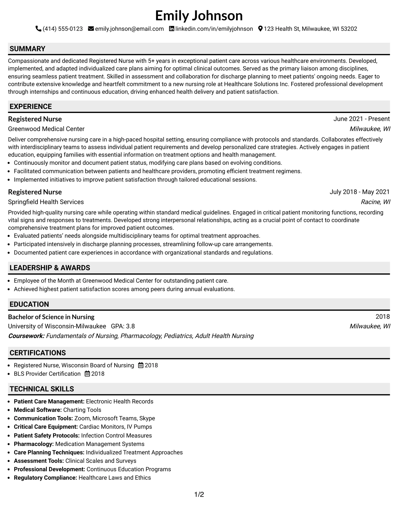 Resume Example Page 1
