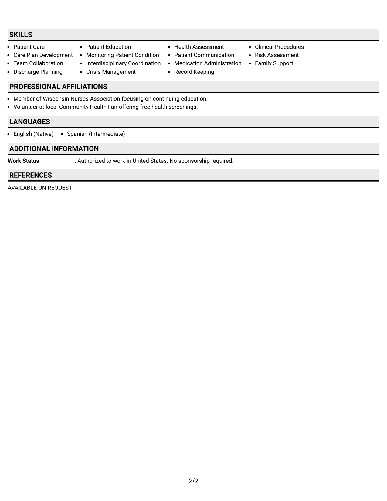 Resume Example Page 2
