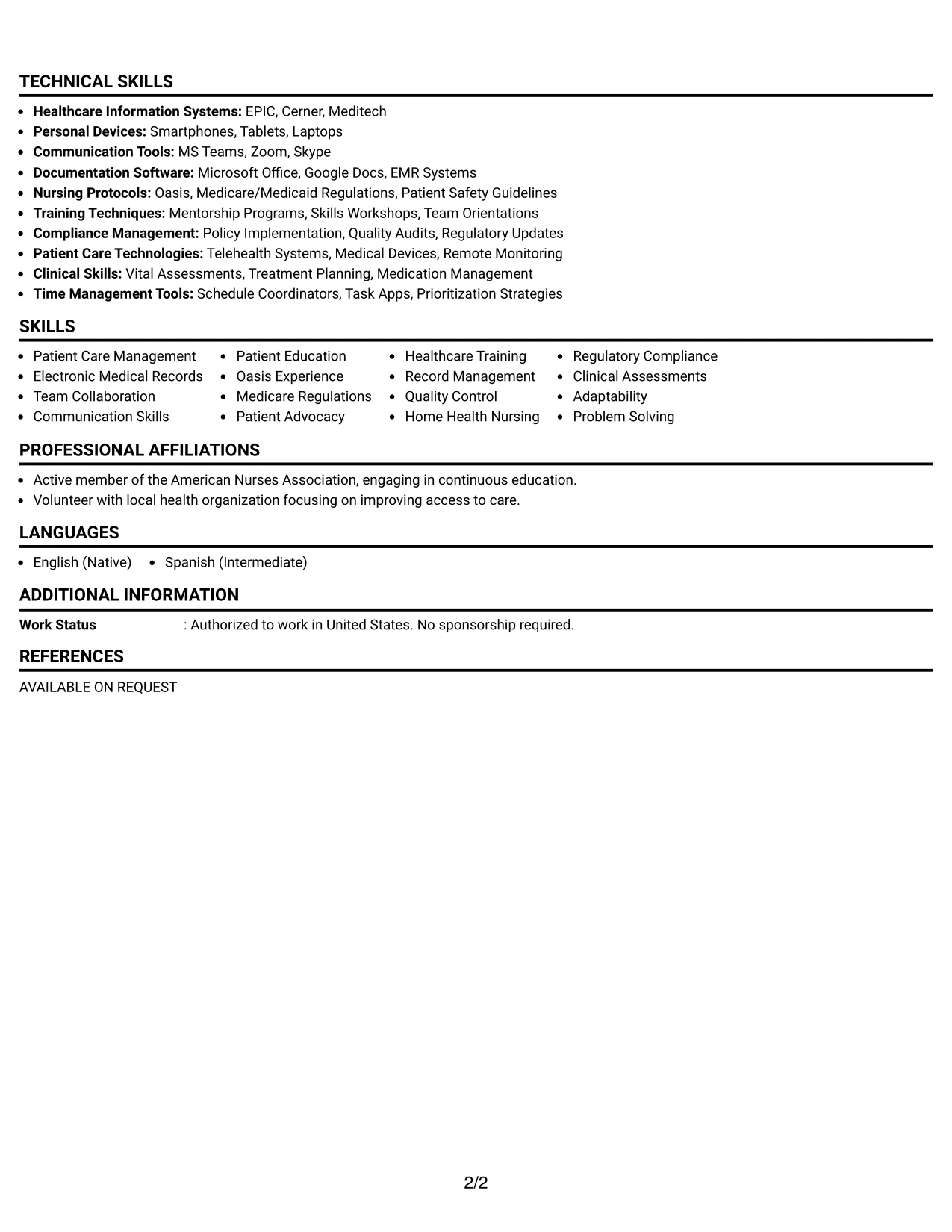 Resume Example Page 2