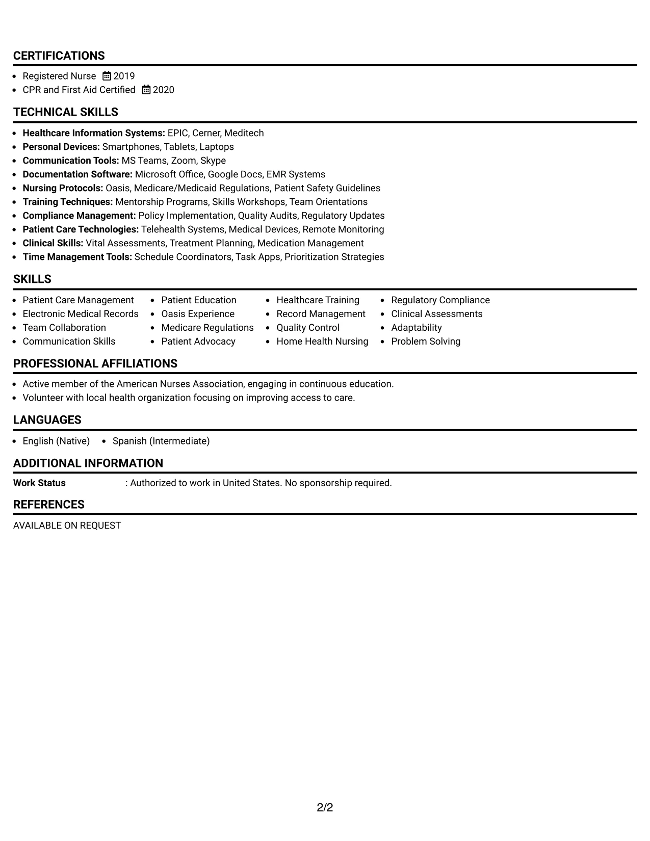 Resume Example Page 2