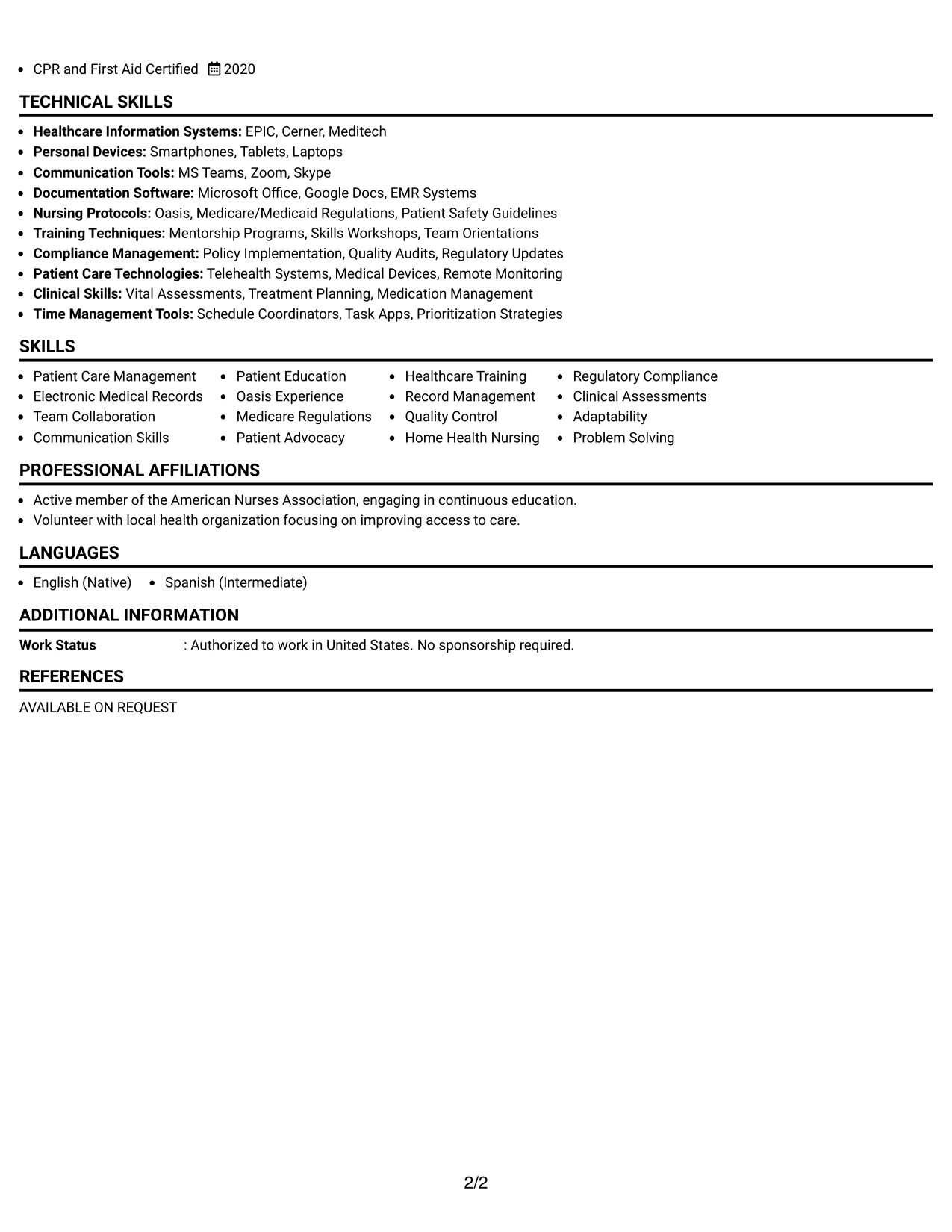 Resume Example Page 2