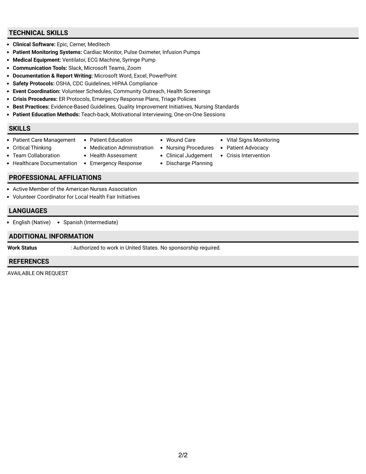 Resume Example Page 2