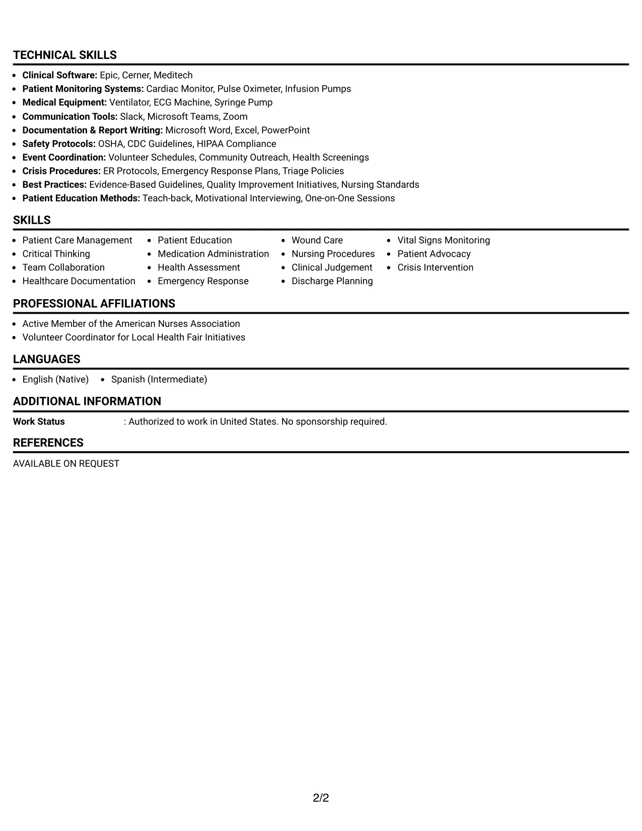 Resume Example Page 2
