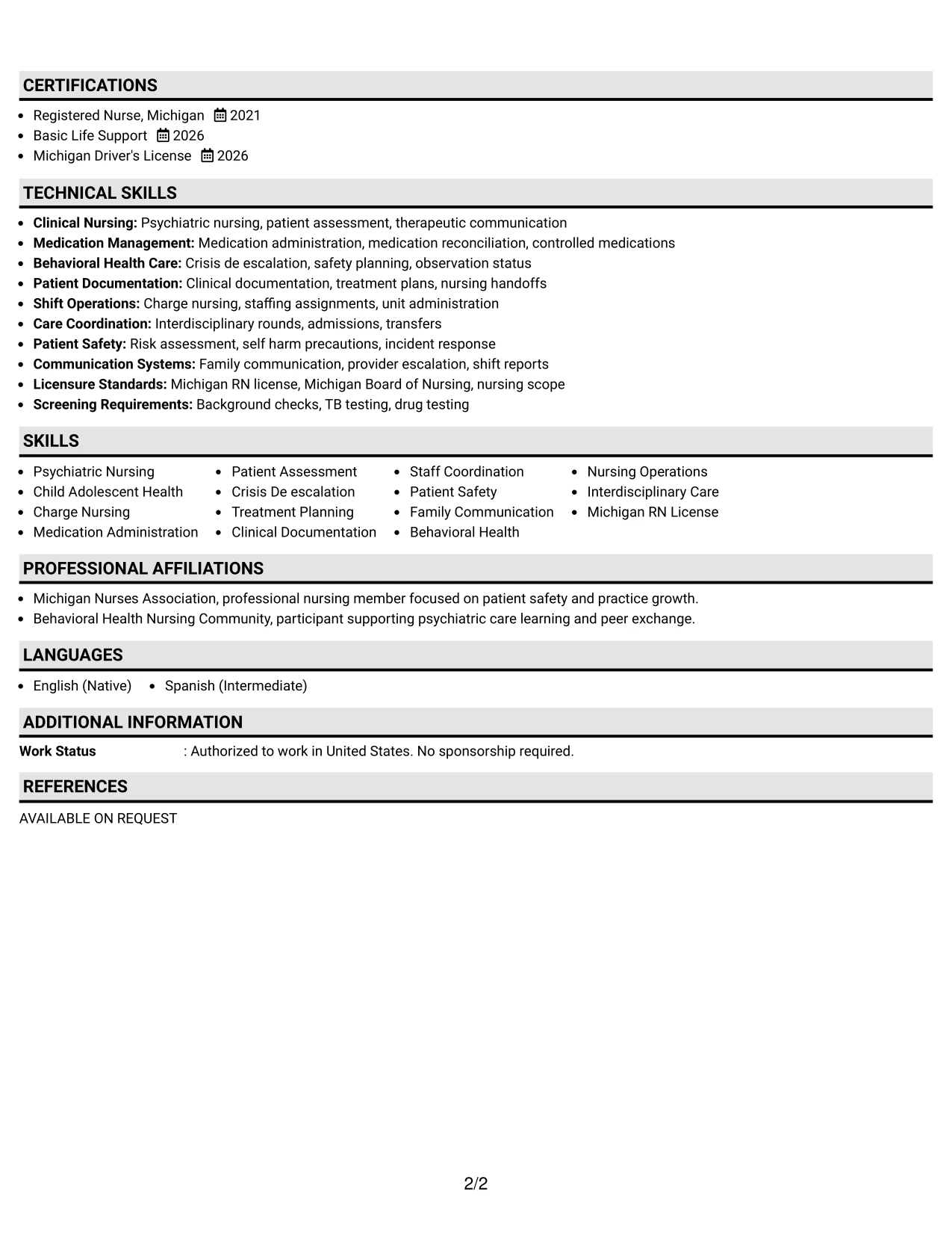 Resume Example Page 2