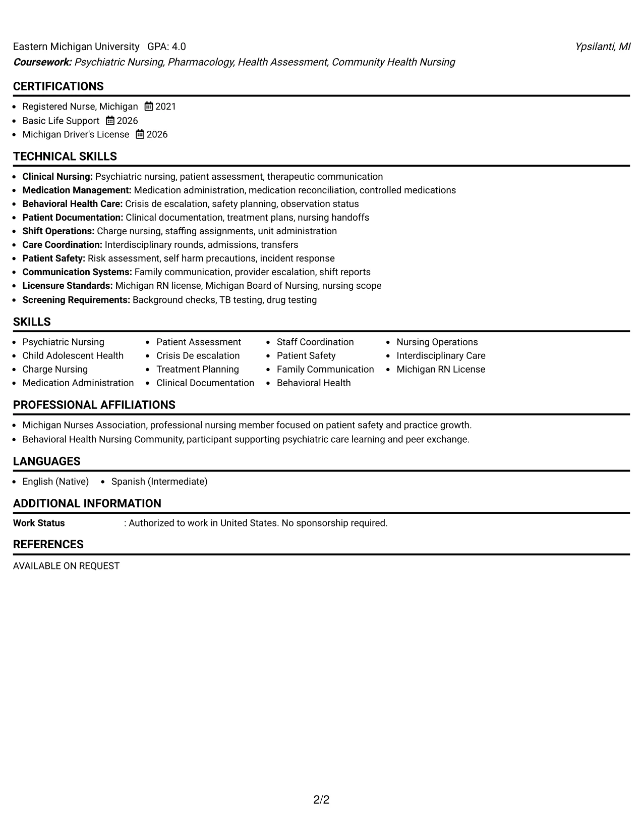 Resume Example Page 2