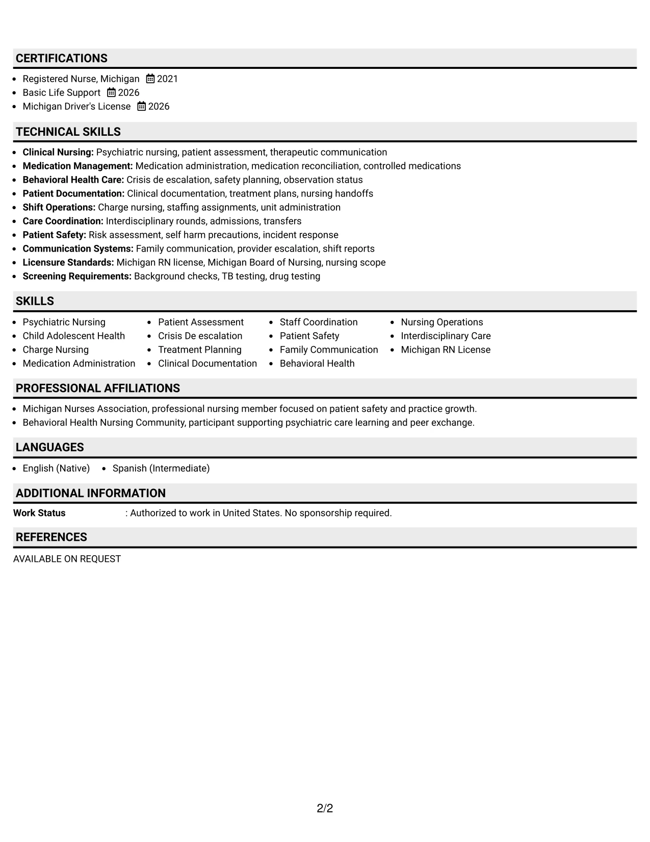 Resume Example Page 2