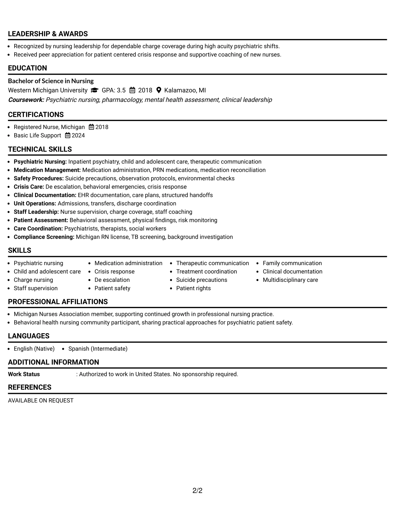 Resume Example Page 2