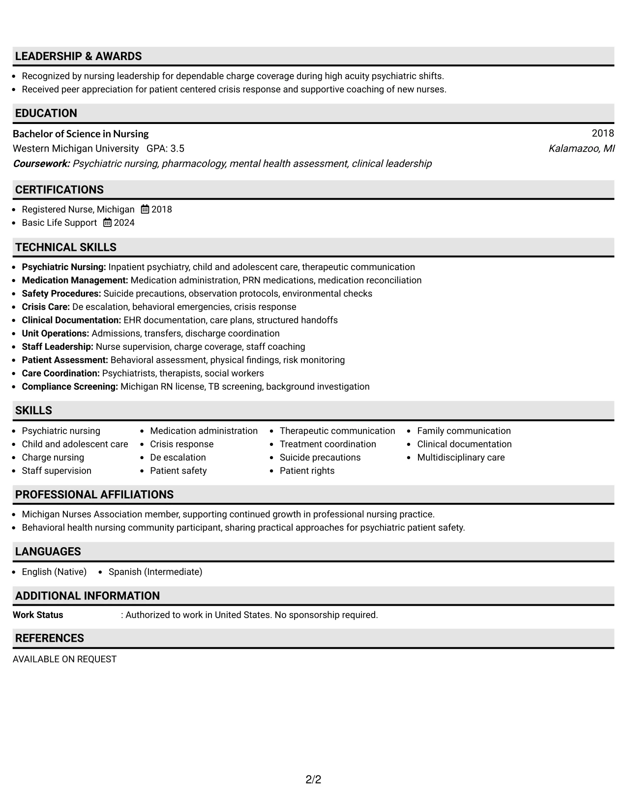 Resume Example Page 2