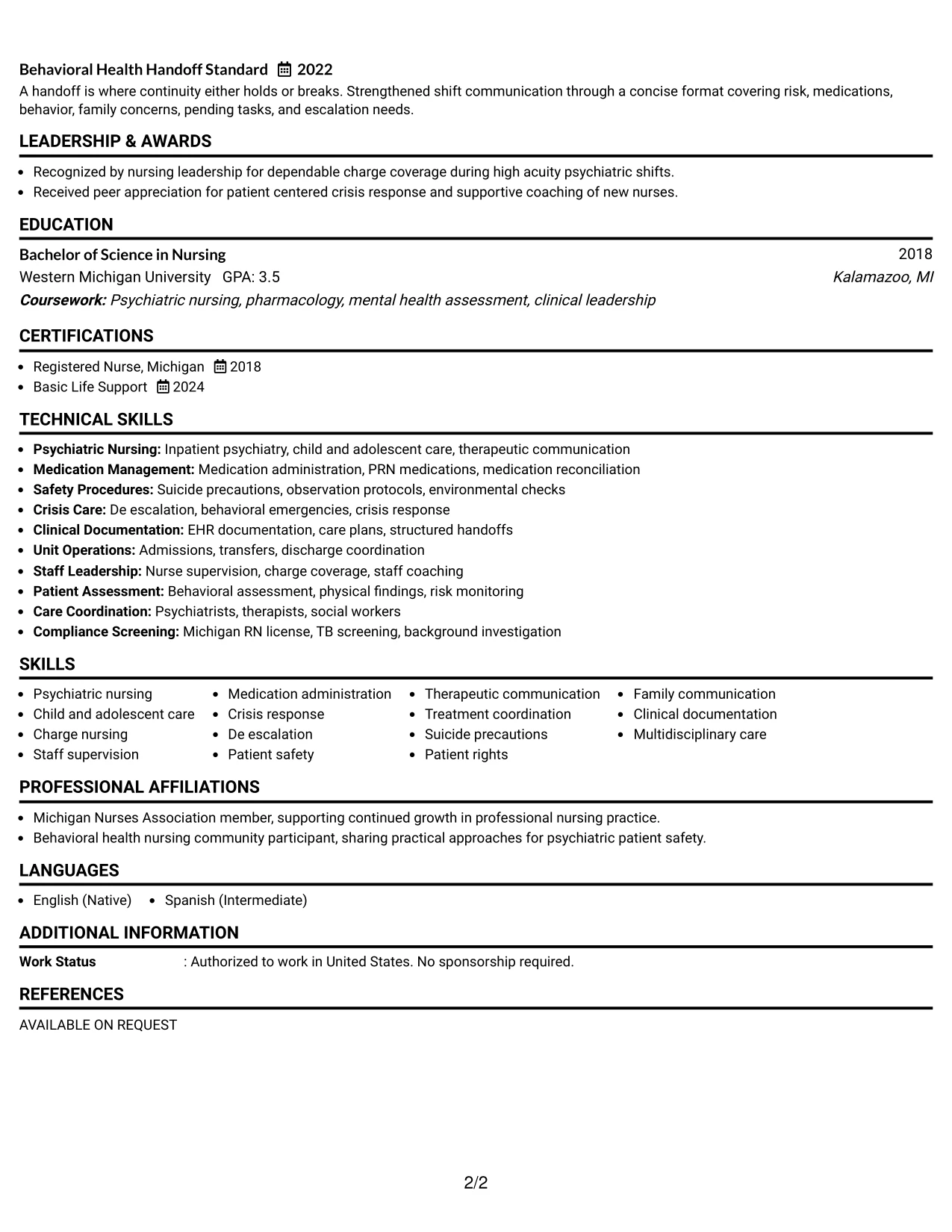 Resume Example Page 2