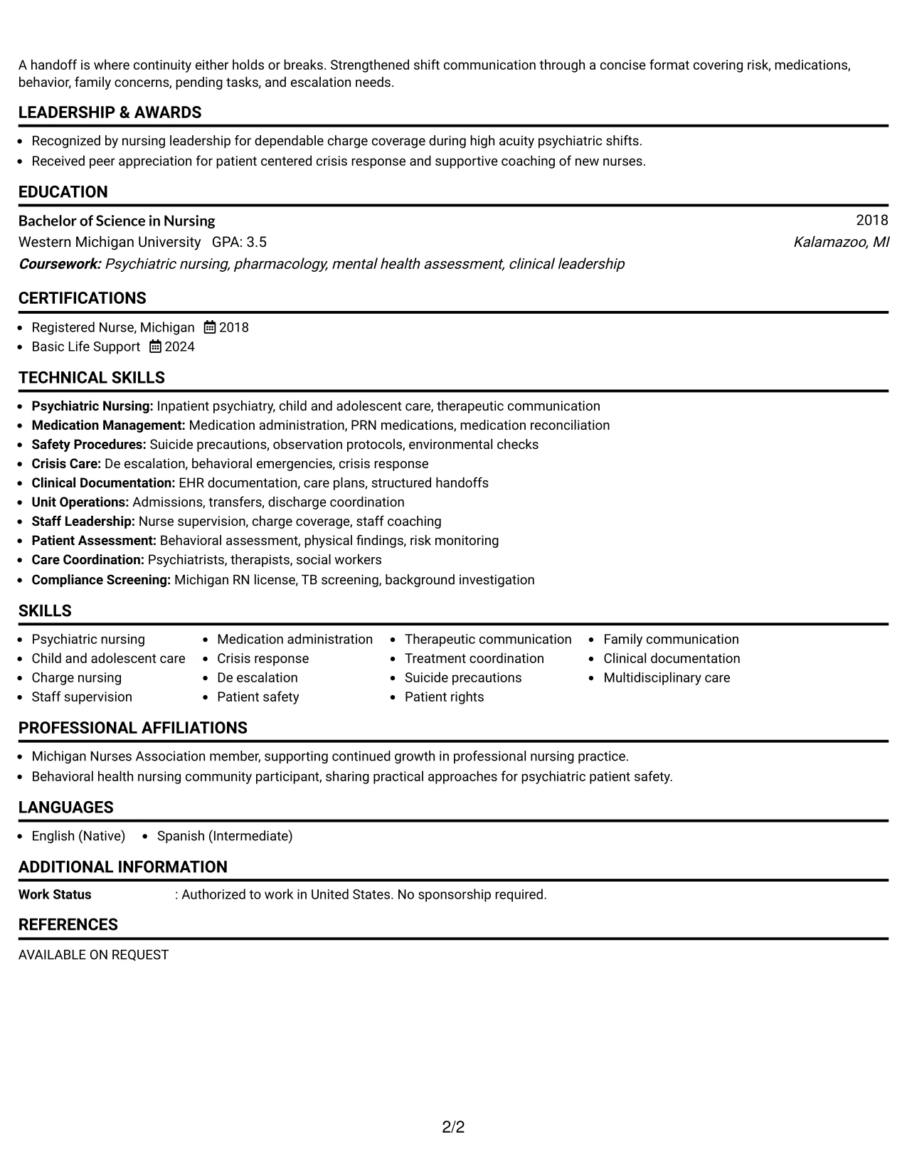 Resume Example Page 2