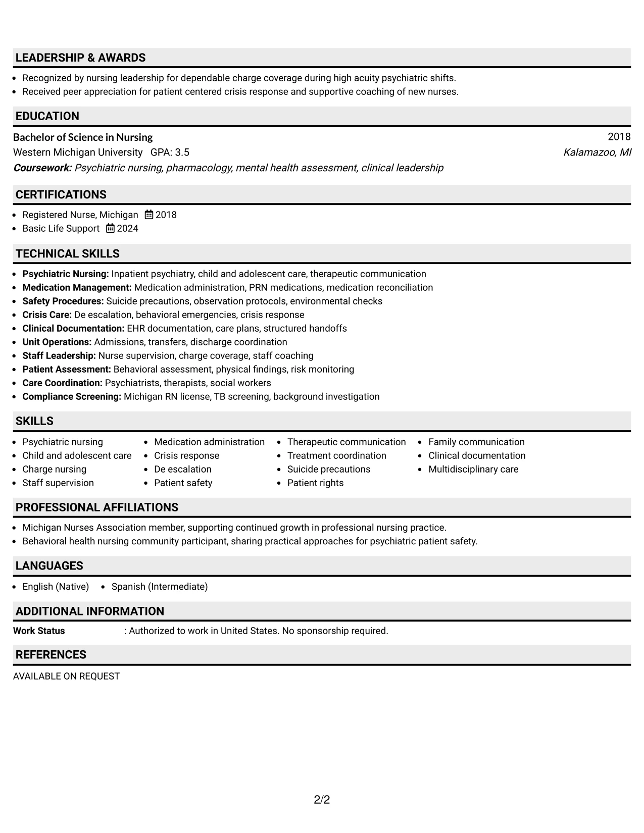Resume Example Page 2