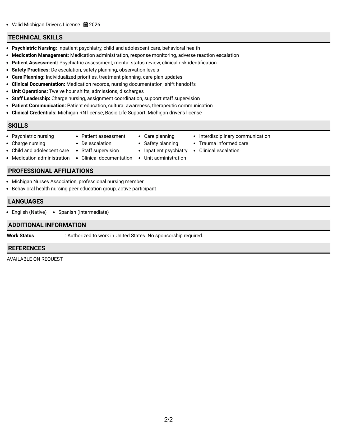 Resume Example Page 2