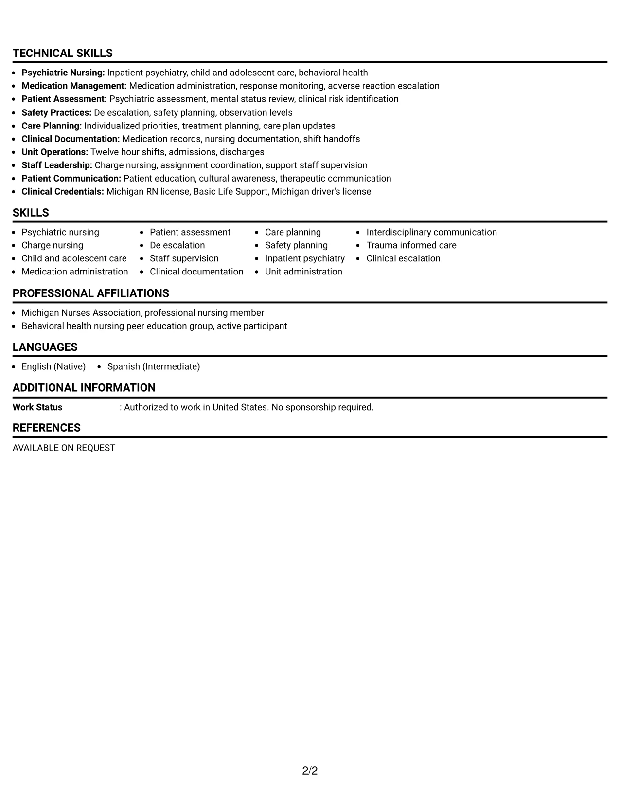 Resume Example Page 2