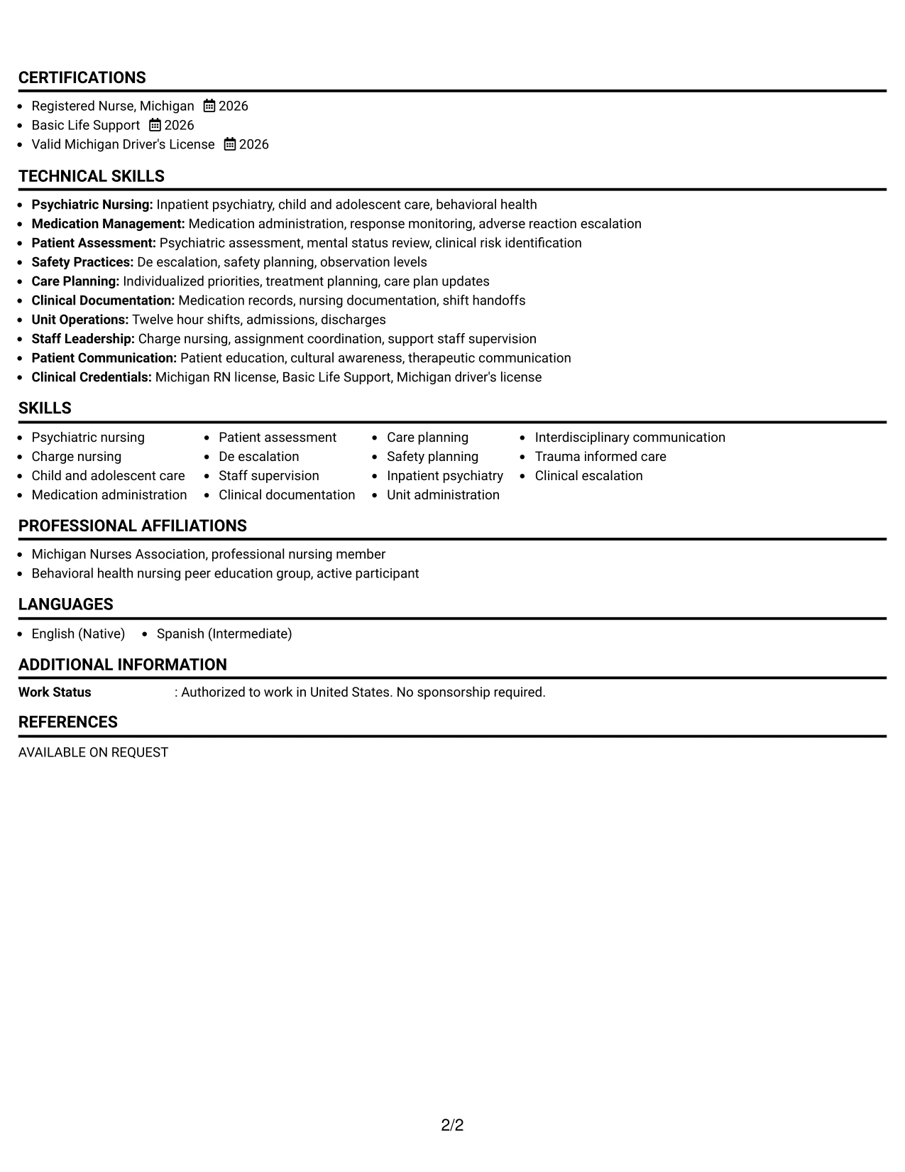 Resume Example Page 2