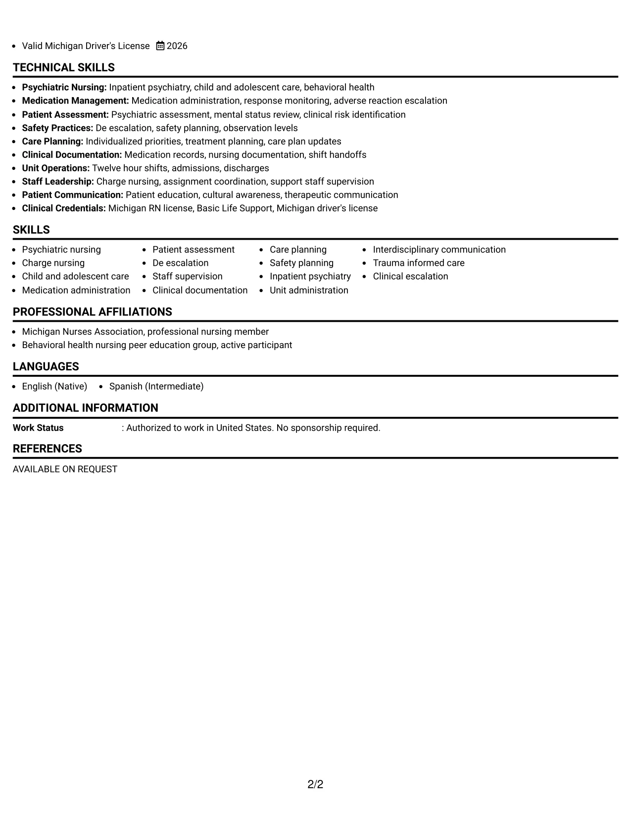 Resume Example Page 2