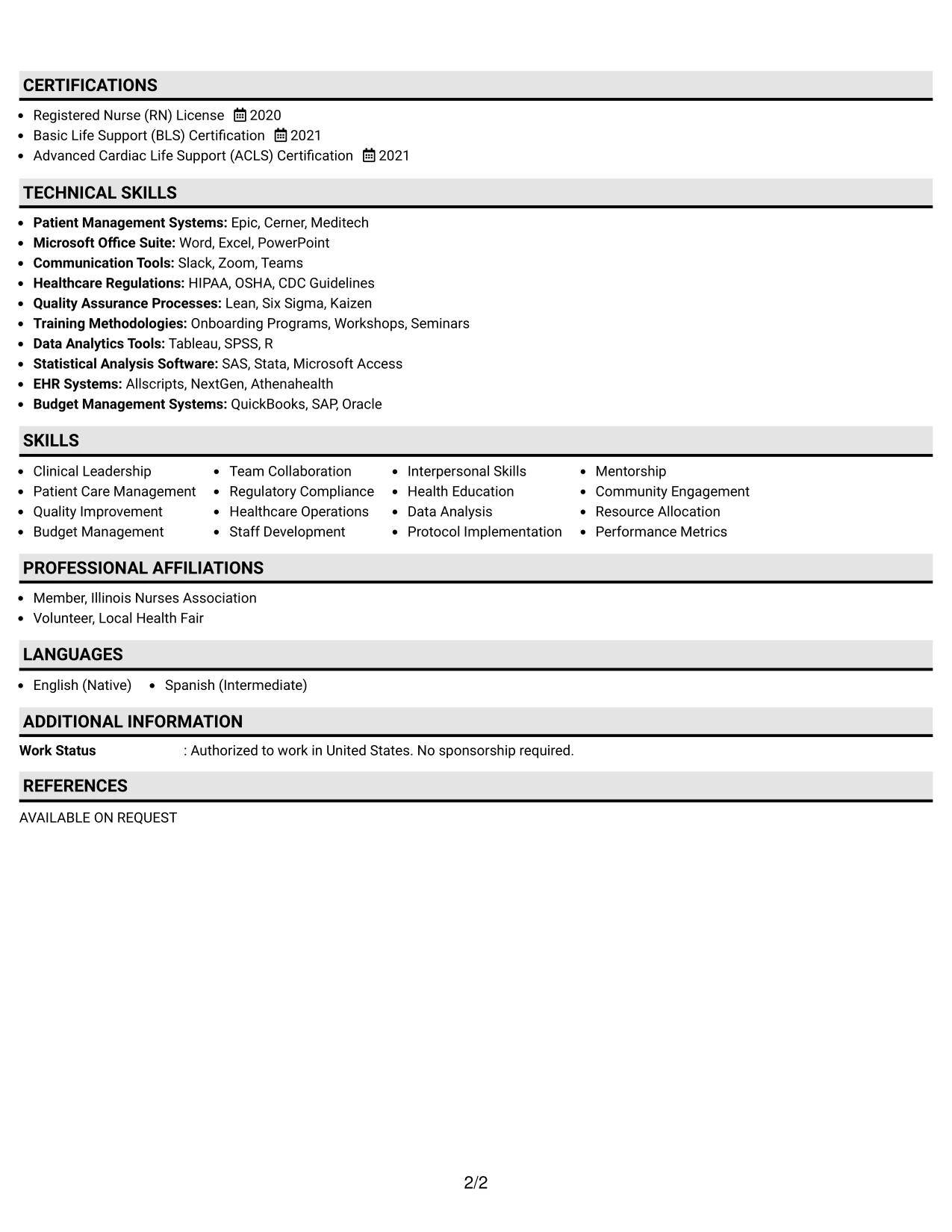 Resume Example Page 2