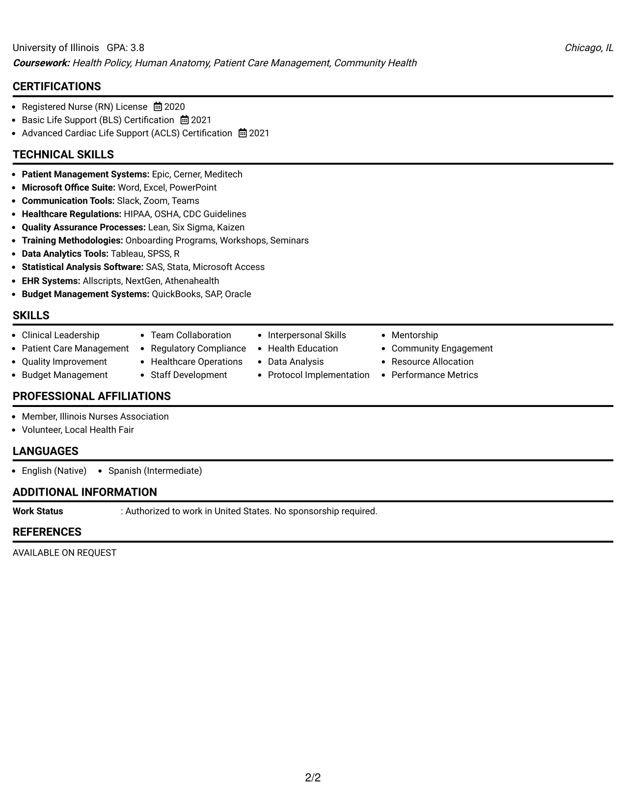 Resume Example Page 2