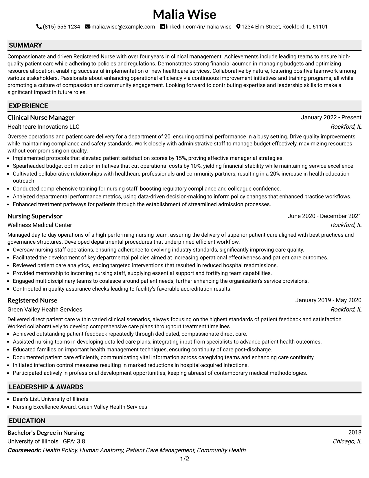 Resume Example Page 1